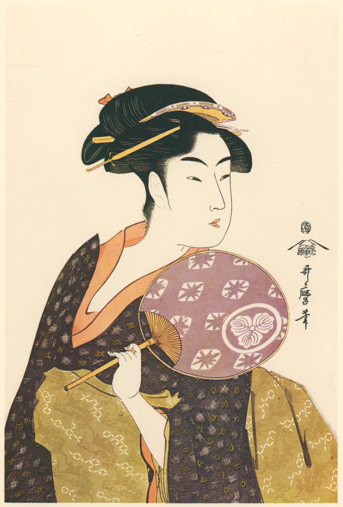 Kitagawa Utamaro — Ohisa of Takashimaya, Fan in Hand | Japanese Woodblock Print (Ukiyo-e)