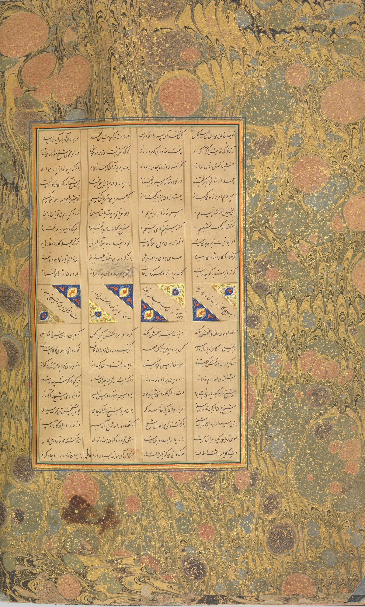 Sultan 'Ali al-Mashhadi — Page of Calligraphy from a Mantiq al-Tayr (Marbled Border) | Islamic Calligraphy Art Print