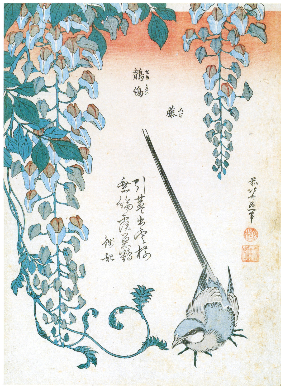 Katsushika Hokusai — Wagtail and Wisteria | Japanese Woodblock Print (Ukiyo-e)