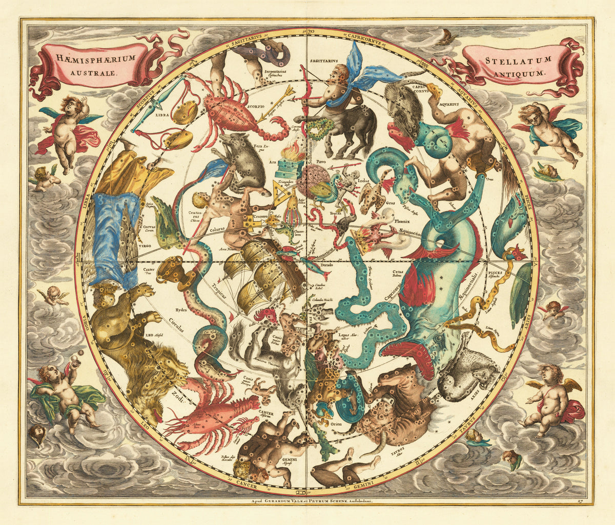 Andreas Cellarius — The Ancient Southern Starry Hemisphere (Plate 27) | Celestial Map Print