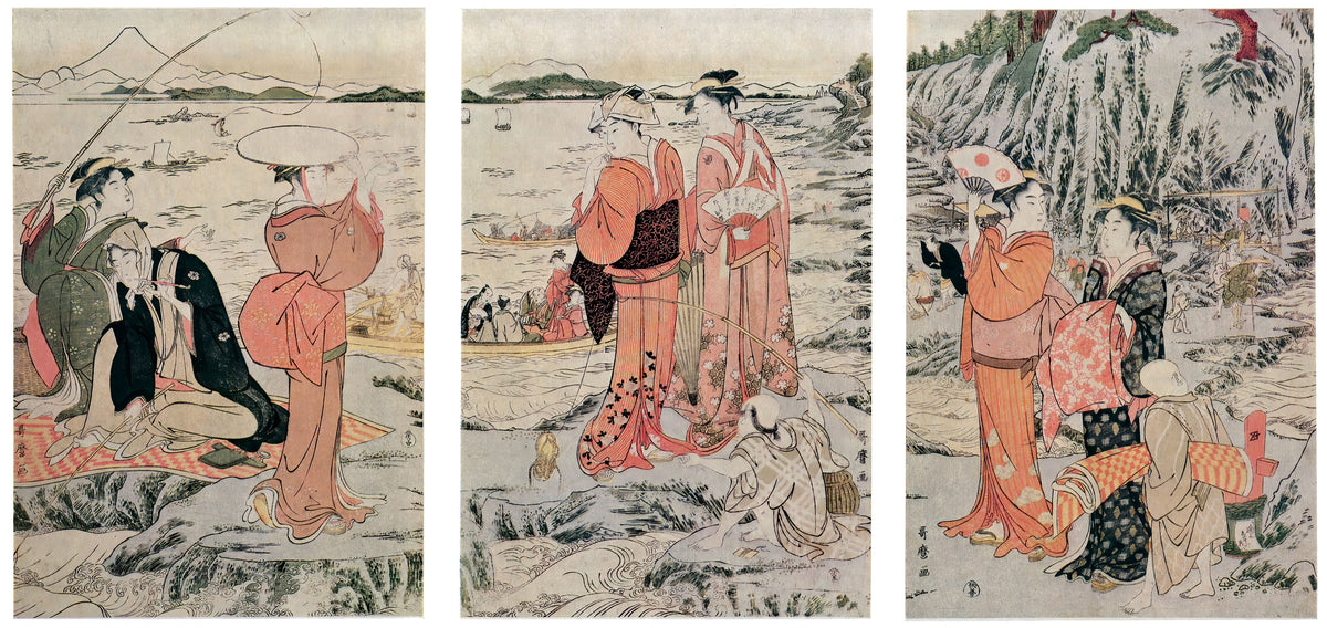 Kitagawa Utamaro — Fishing at the Iwaya Cave, Enoshima | Japanese Woodblock Print (Ukiyo-e)