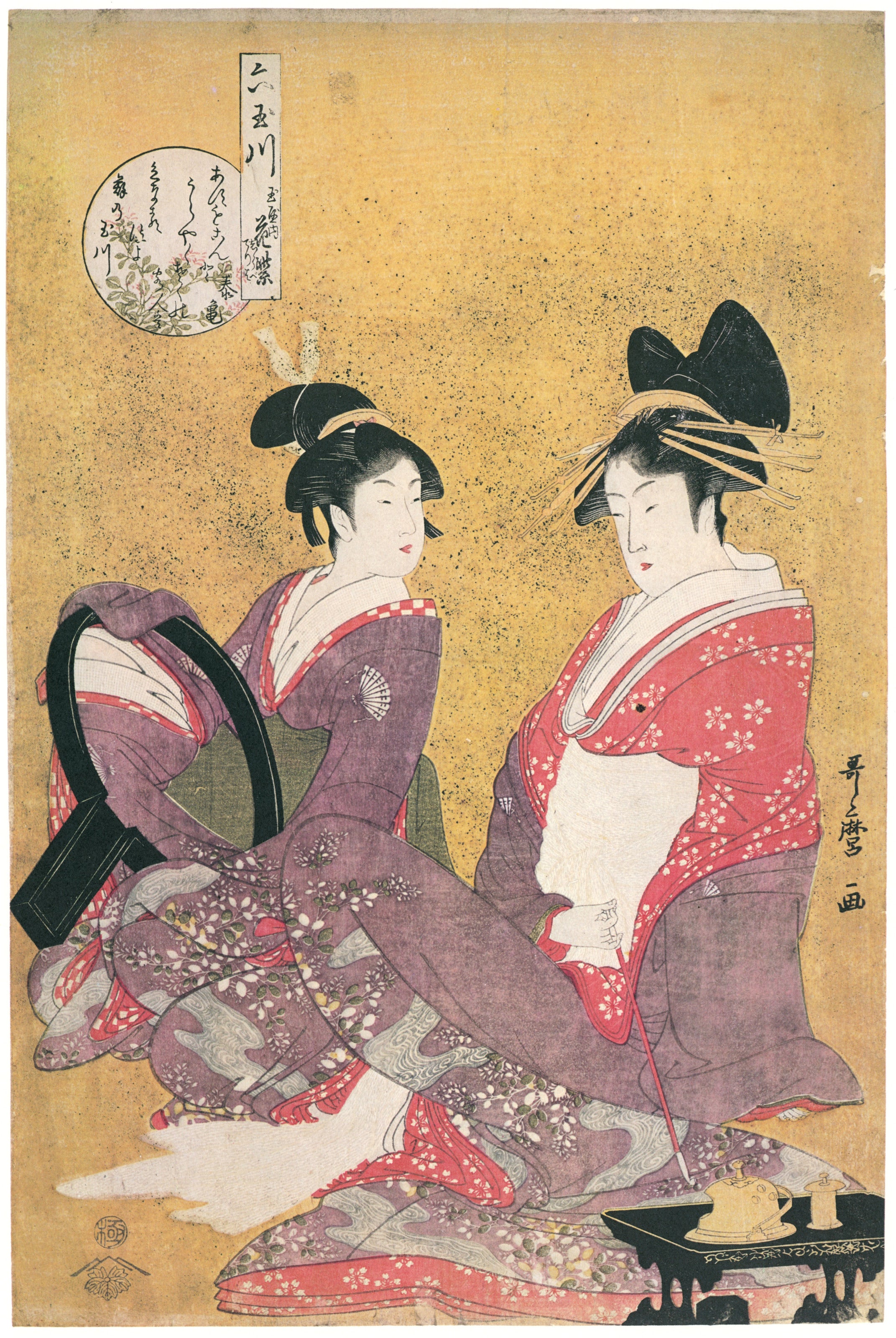 Kitagawa Utamaro — Hanamurasaki of the Tamaya, Kamuro Shirabe and Teriha | Japanese Woodblock Print (Ukiyo-e)