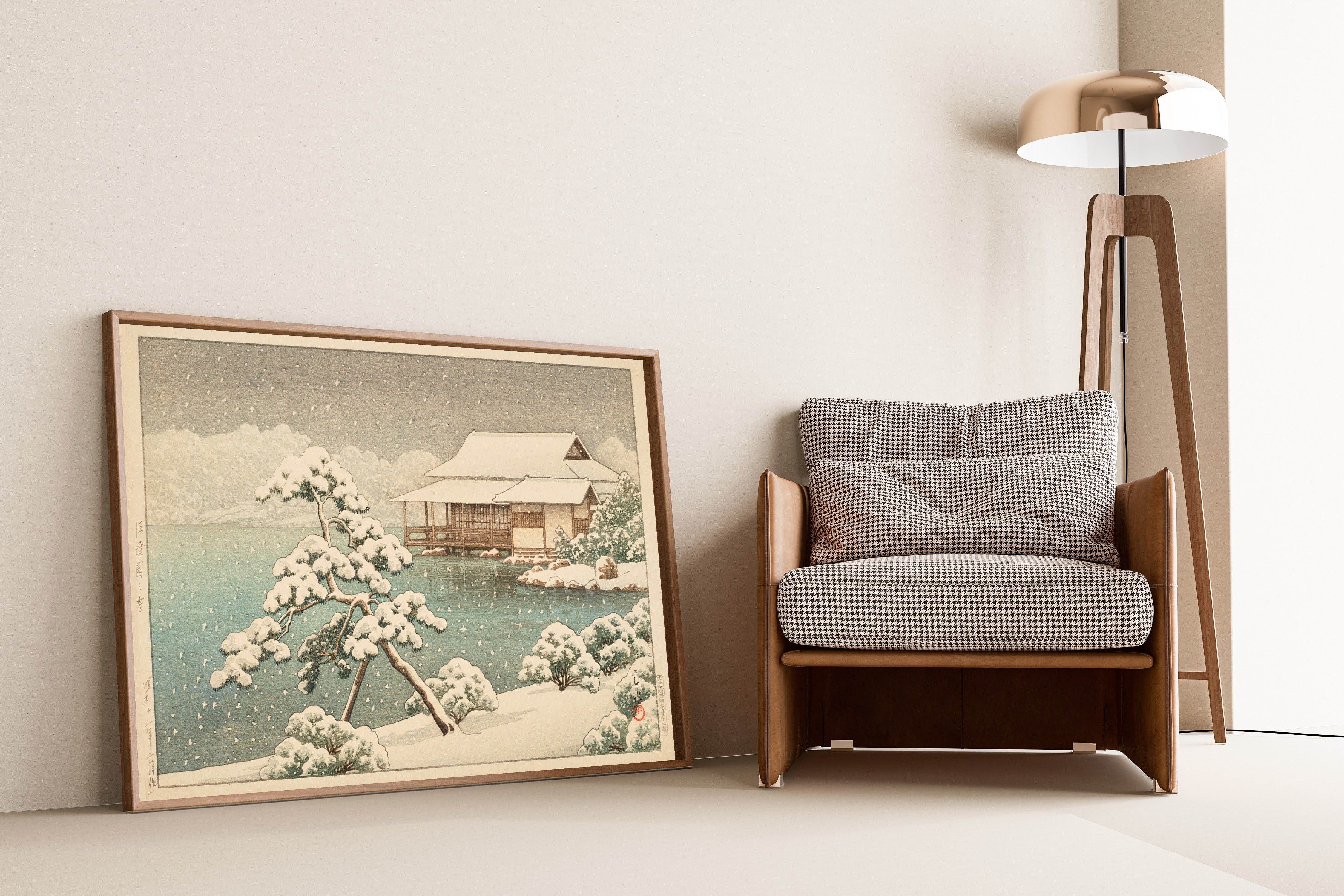 Kawase Hasui — Snow at Kiyosumi Garden | Japanese Woodblock Print (Shin Hanga)