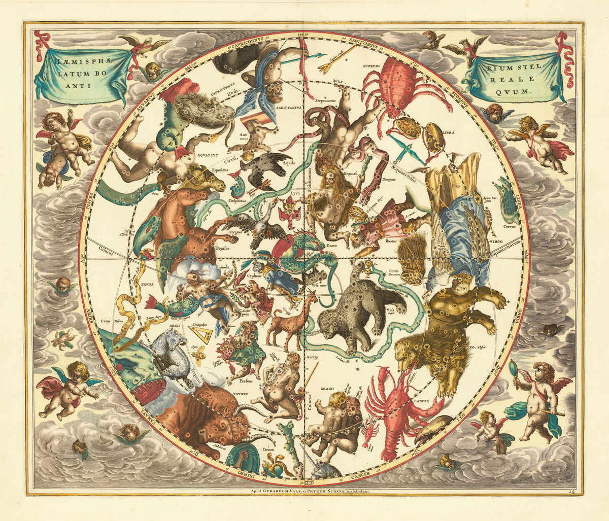 Andreas Cellarius — The Ancient Northern Starry Hemisphere (Plate 24, Turquoise Colouring) | Celestial Map Print