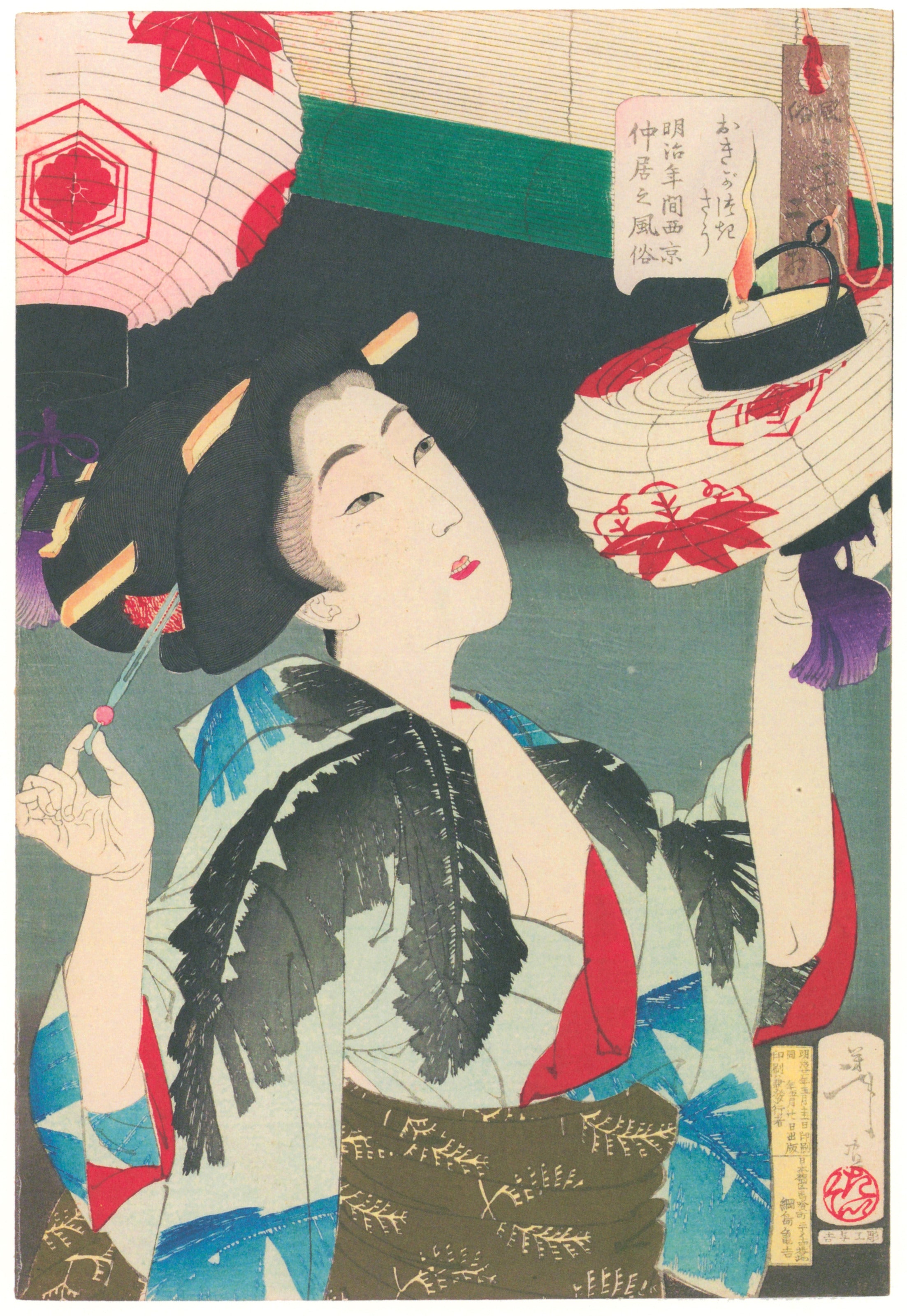 Tsukioka Yoshitoshi — Looks Ready to Rise (Meiji Kyoto waitress) | Japanese Woodblock Print (Ukiyo-e)