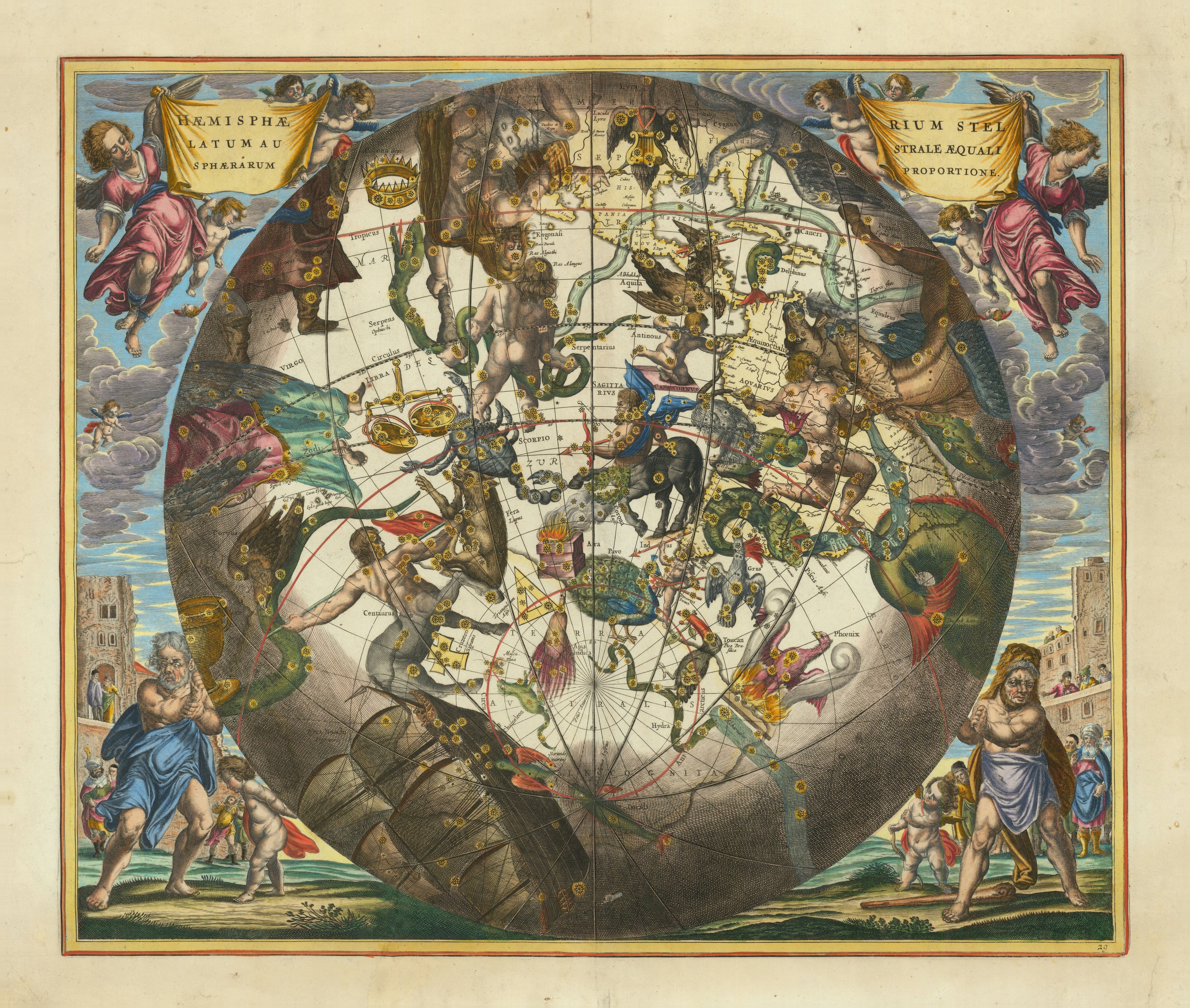Andreas Cellarius — The Southern Starry Hemisphere in Equal Proportion (Plate 29) | Celestial Map Print