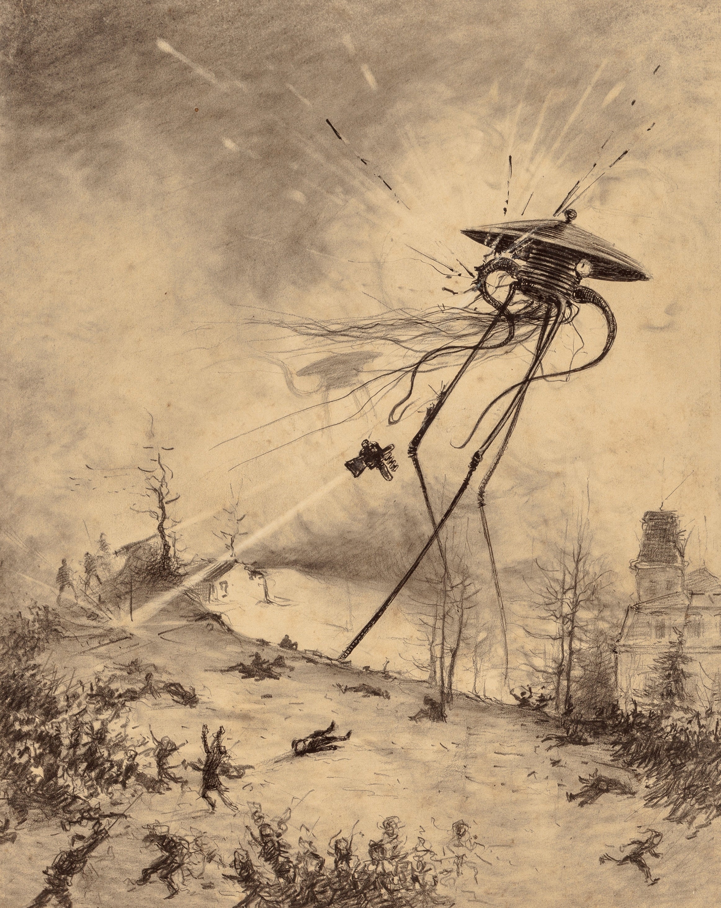 Henrique Alvim Corrêa — Martian Fighting Machine Hit by a Shell (1906) | Science Fiction Illustration Print