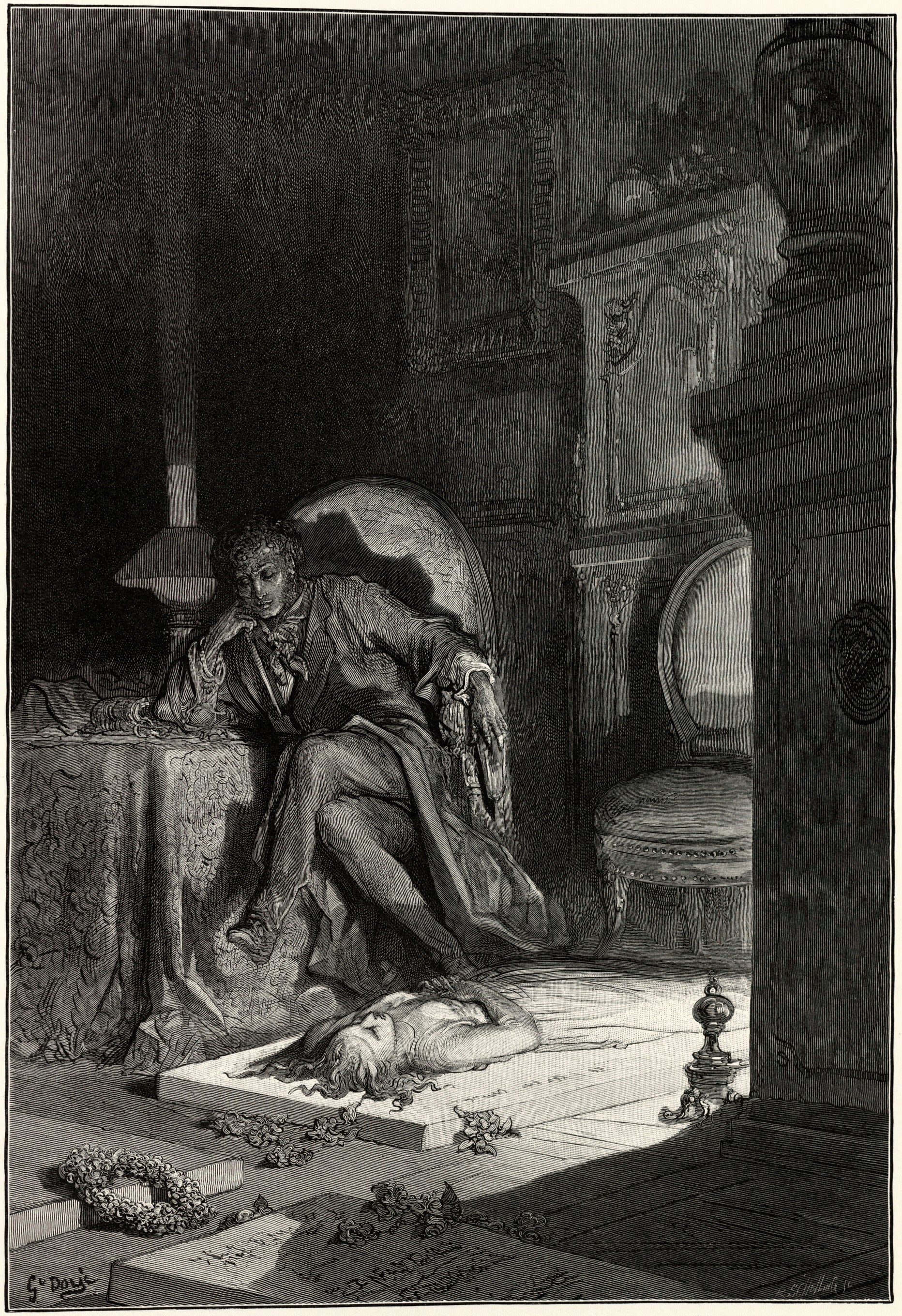 Gustave Doré — Upon the velvet sinking | Gothic Illustration Print