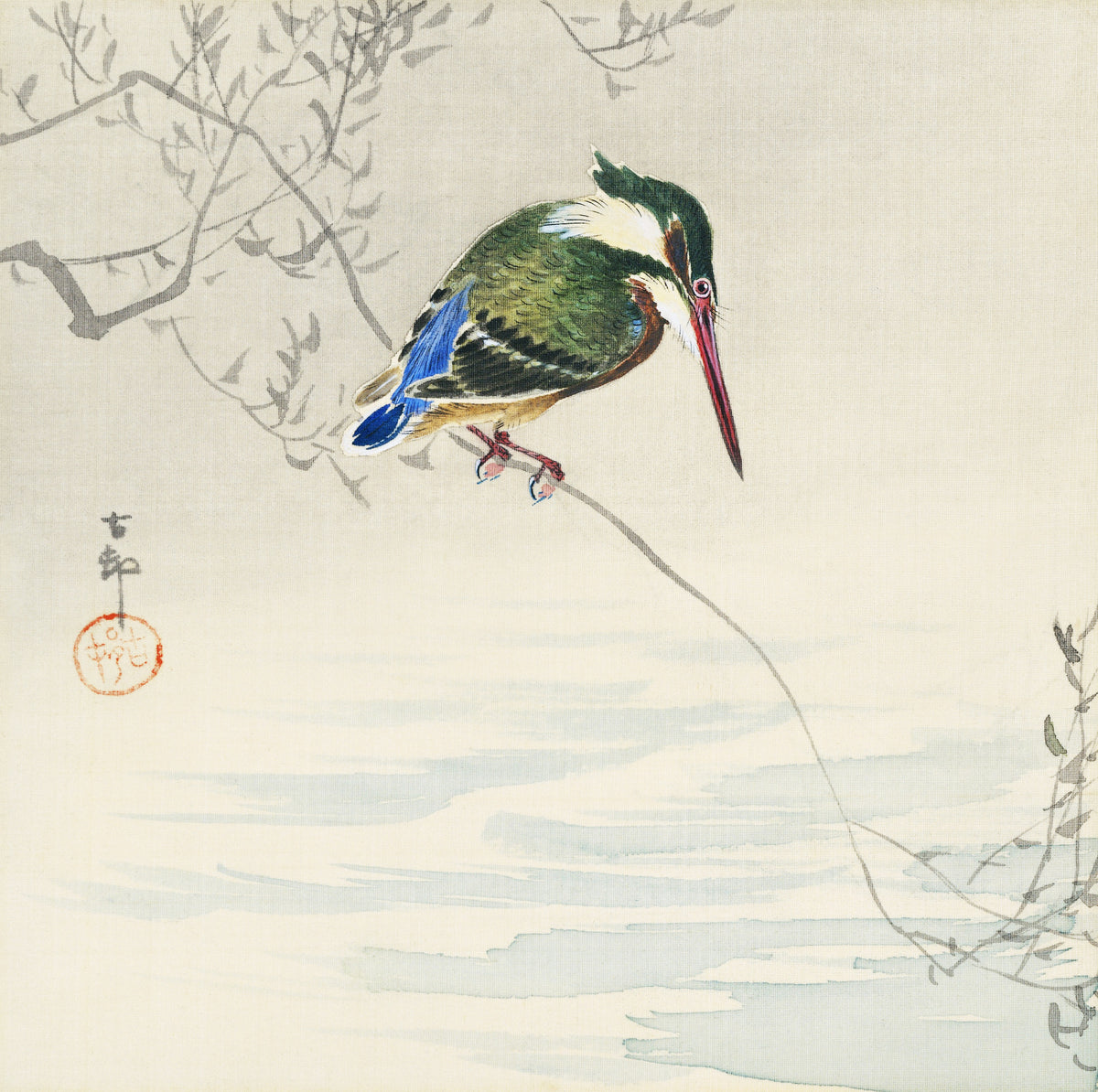 Ohara Koson — A Kingfisher | Japanese Bird & Flower Woodblock Print