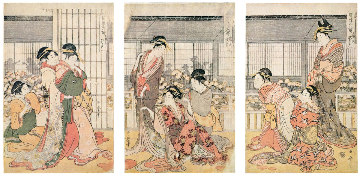 Kitagawa Utamaro — Three Drunken Courtesans | Japanese Woodblock Print (Ukiyo-e)