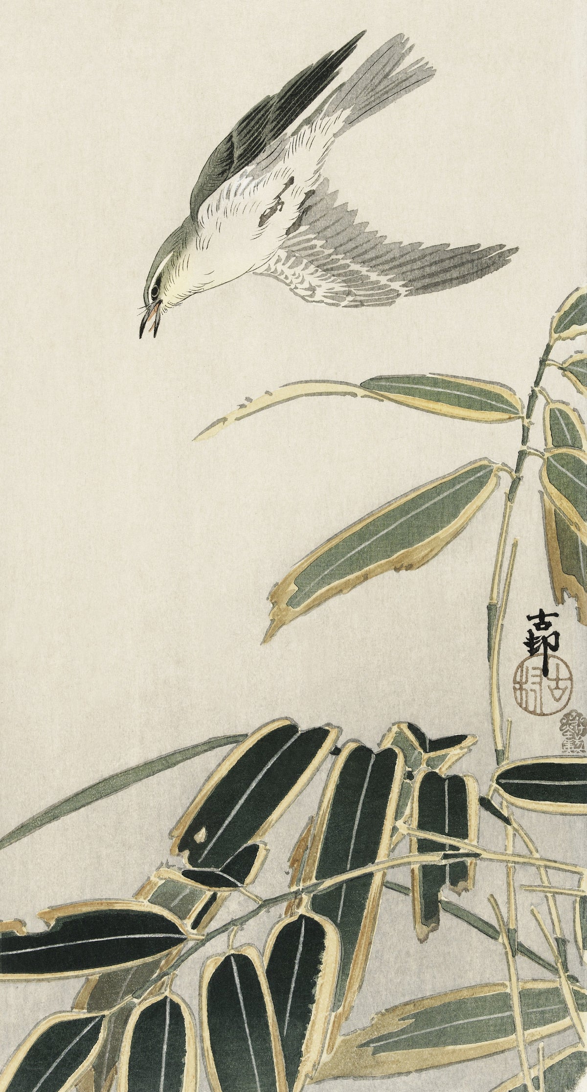 Ohara Koson — Wheatear in Bamboo | Japanese Bird & Flower Woodblock Print
