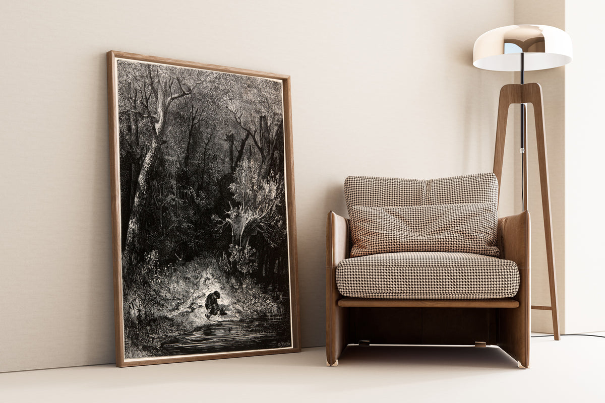 Gustave Doré — Tom Thumb: Gathering Pebbles by the Stream | Fairy Tale Illustration Print