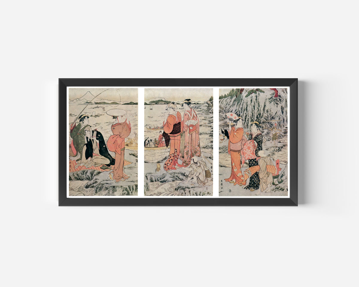 Kitagawa Utamaro — Fishing at the Iwaya Cave, Enoshima | Japanese Woodblock Print (Ukiyo-e)