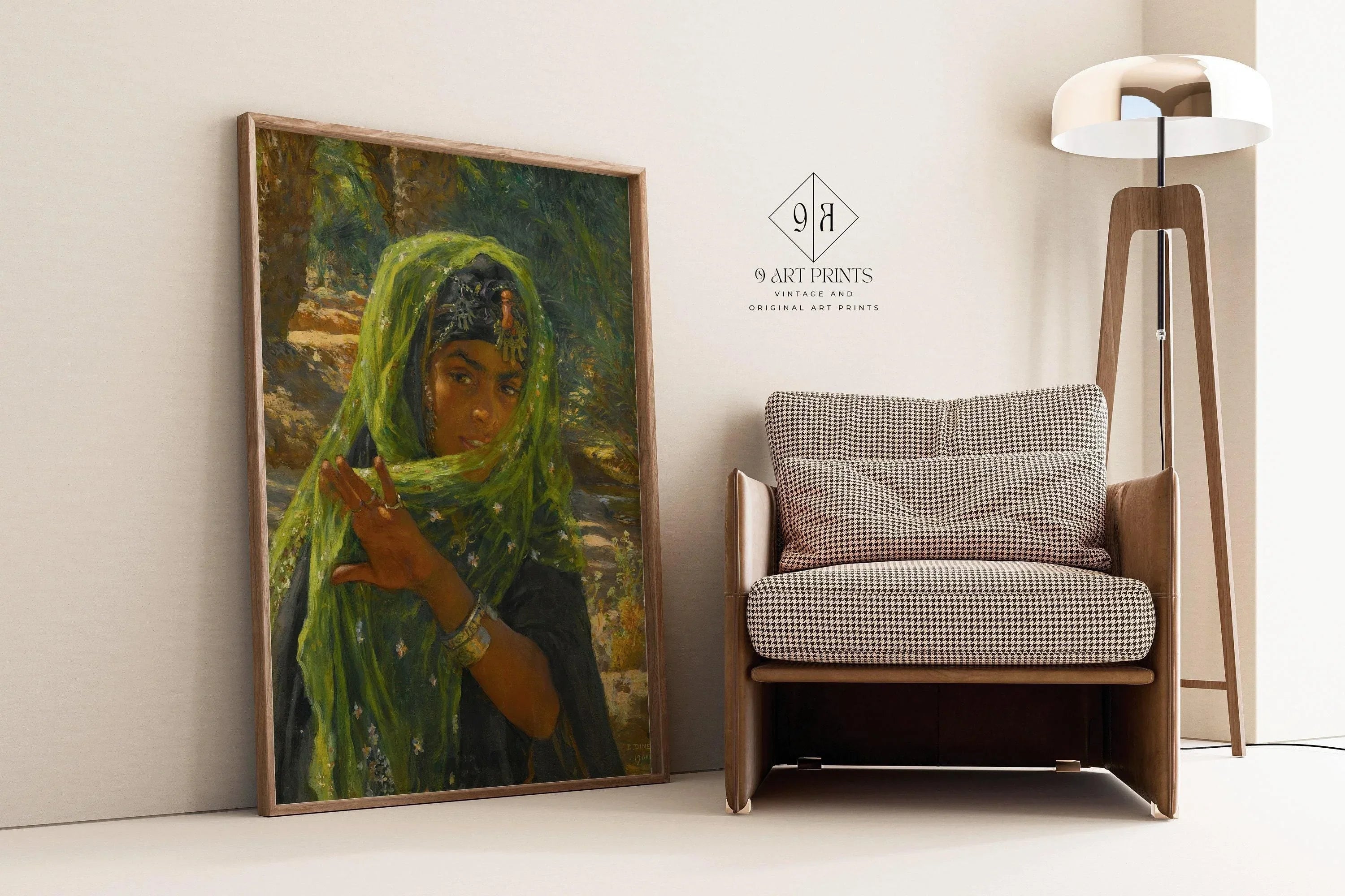 Dinet - The Girl in the Green Scarf | Famous Orientalist Art (available handframed or unframed) - 9ArtPrints