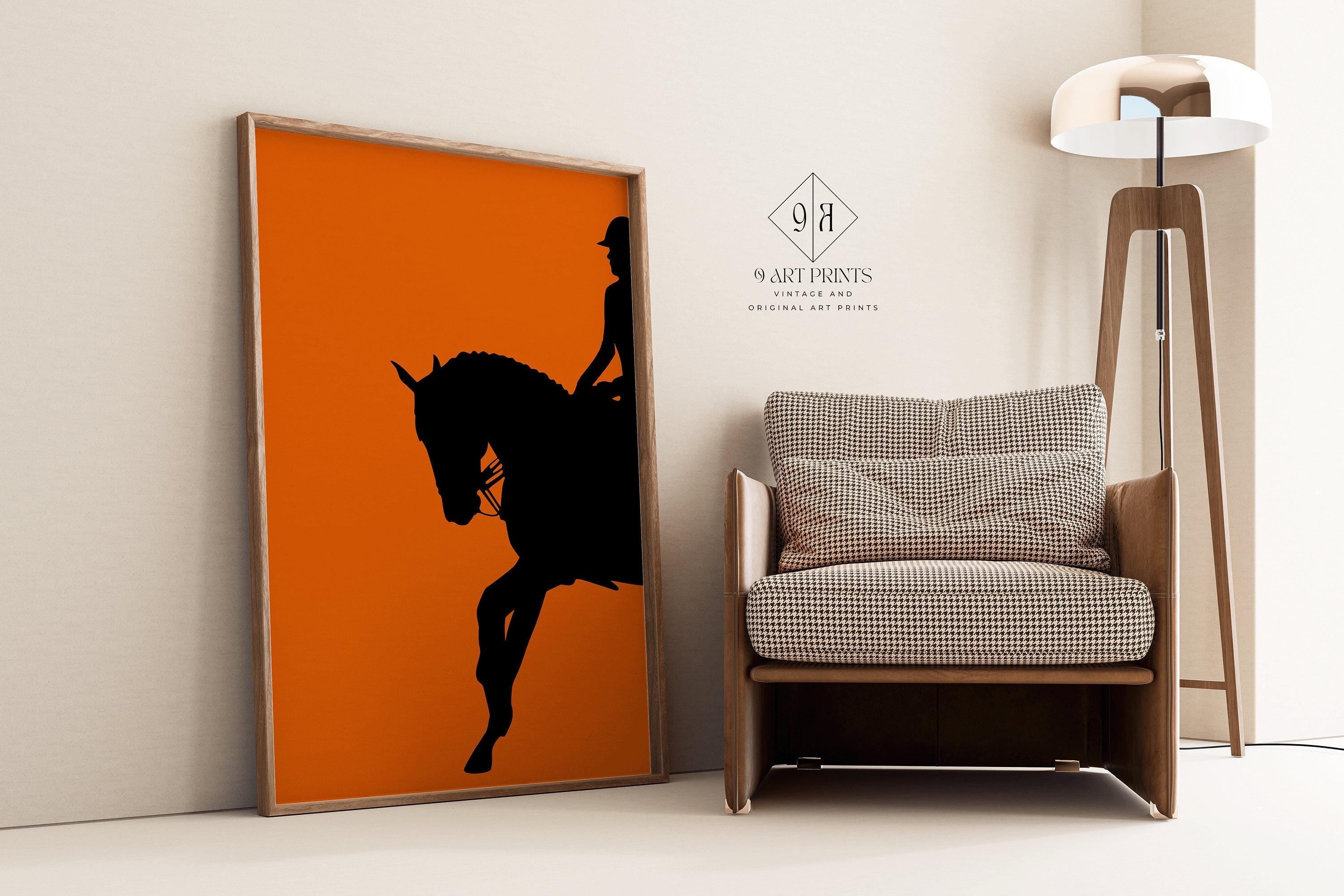 Dressage Horse and Rider Poster in Orange | Equestrian Art