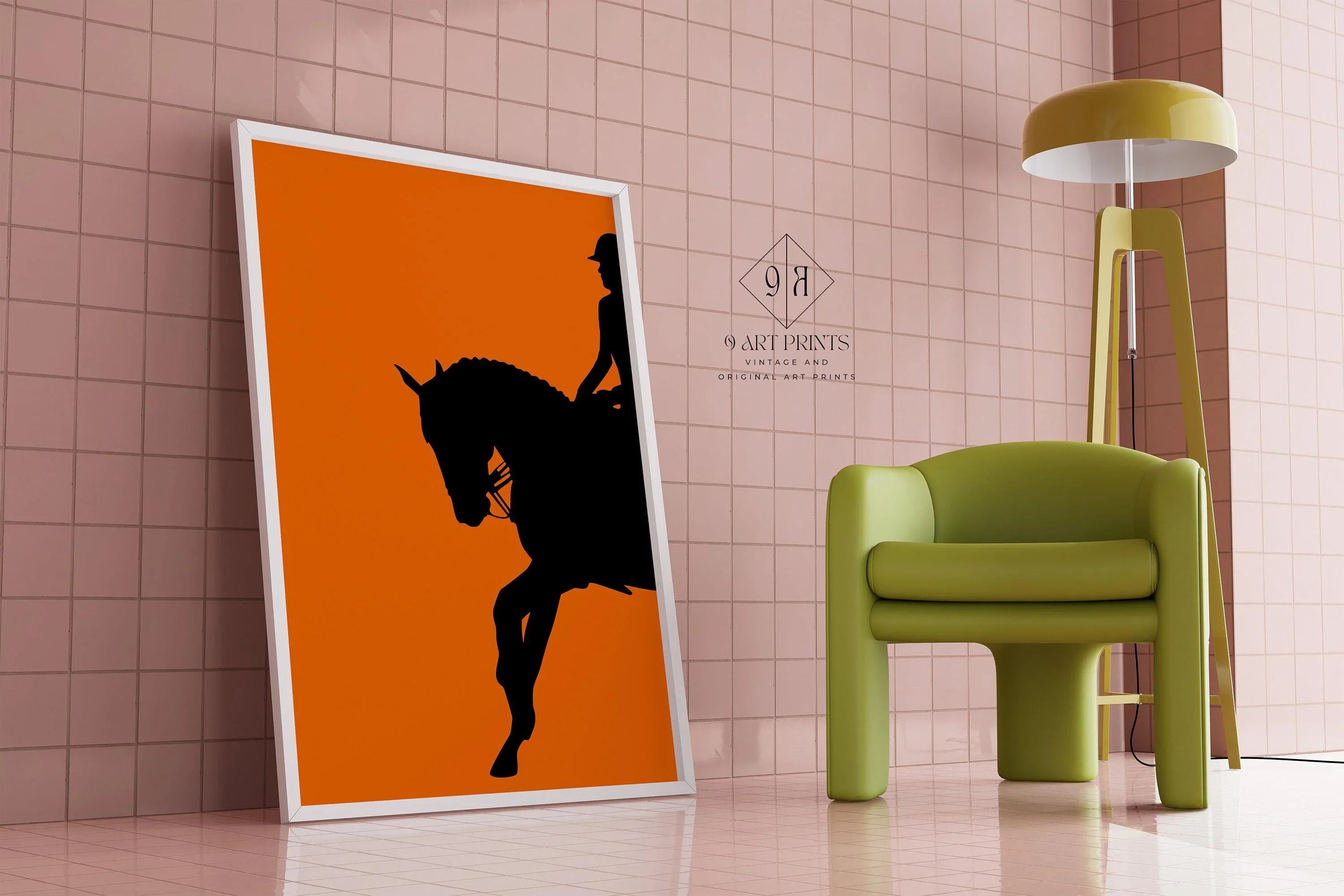 Dressage Horse and Rider Poster in Orange | Equestrian Art
