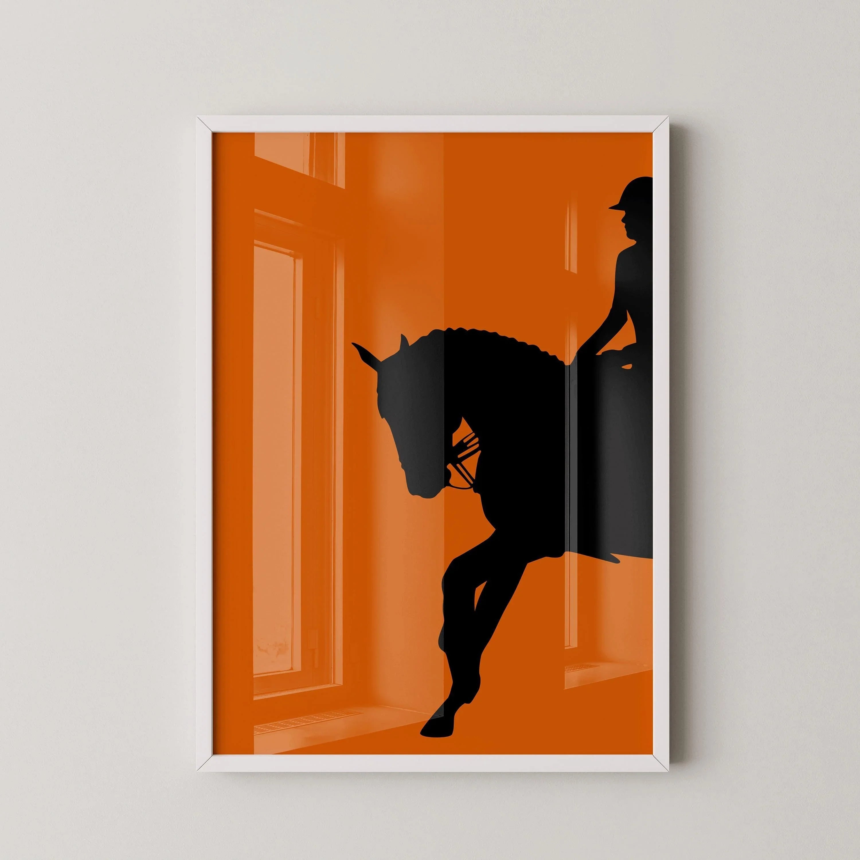 Dressage Horse and Rider Poster in Orange | Equestrian Art (available handframed or unframed) - 9ArtPrints