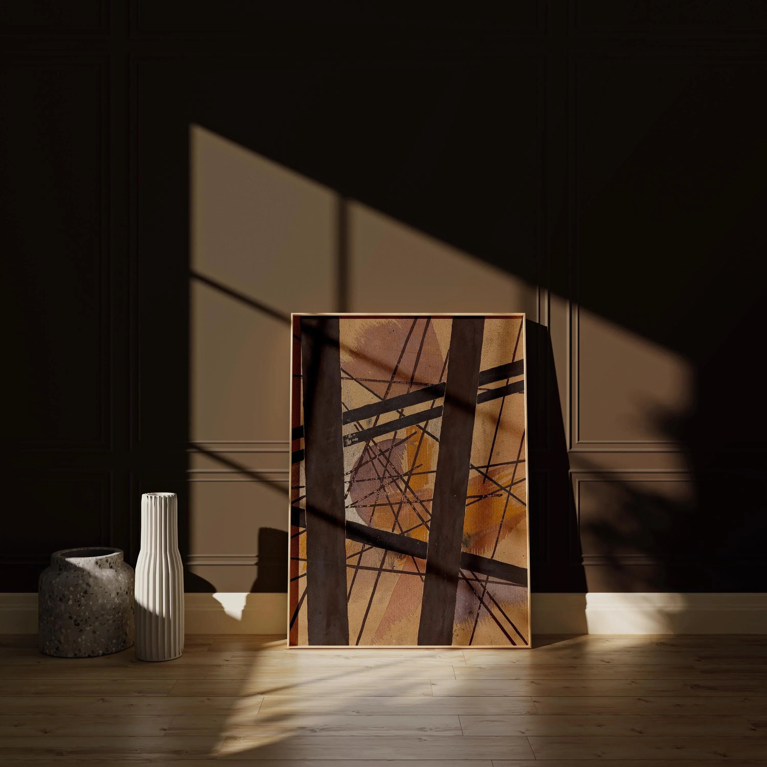 Dynamic Abstract Art Print PRINT | Raum - Kraft Komposition by Lyubov Popova | Geometric Lines & Earthy Tones Available framed - 9ArtPrints