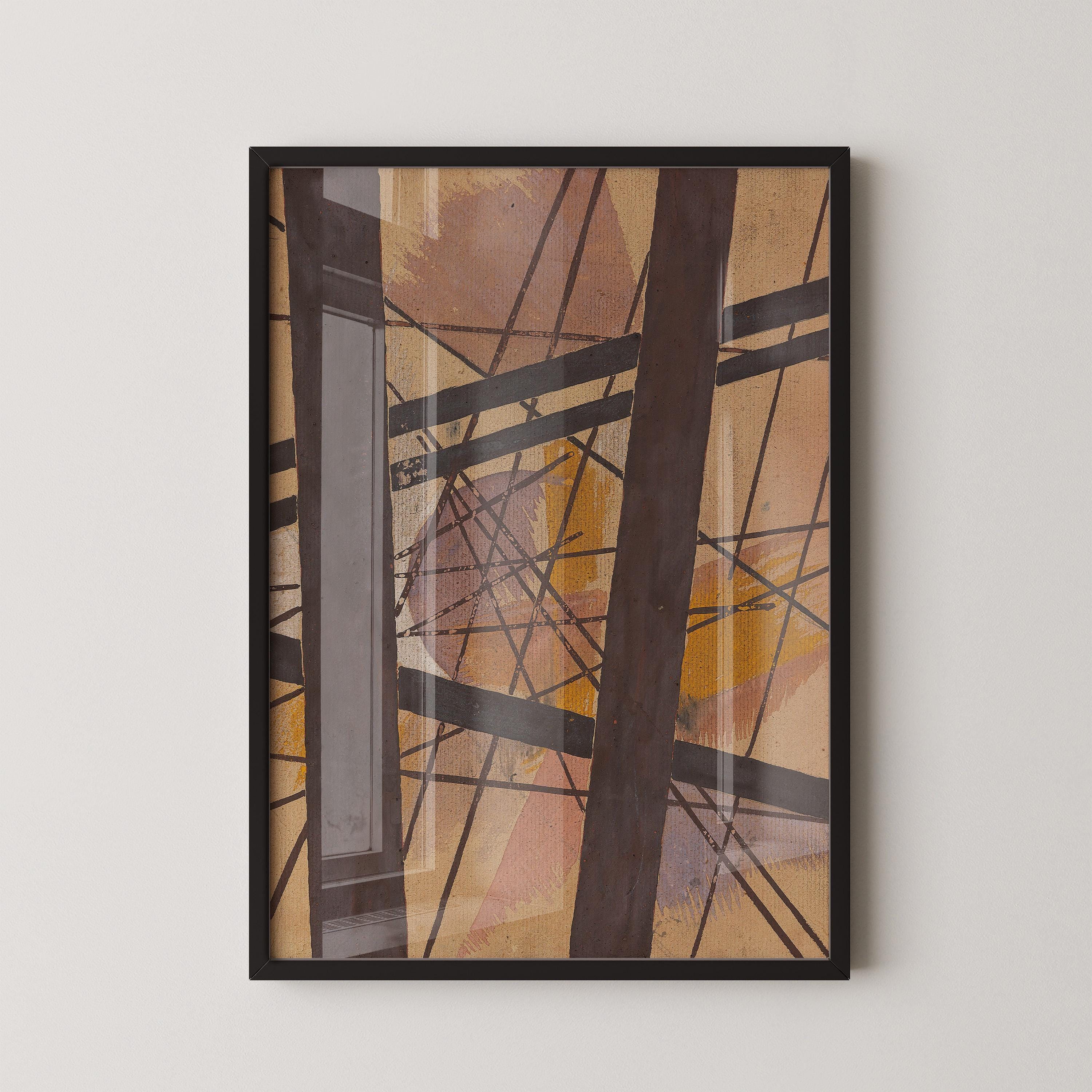 Dynamic Abstract Art Print PRINT | Raum - Kraft Komposition by Lyubov Popova | Geometric Lines & Earthy Tones Available framed - 9ArtPrints