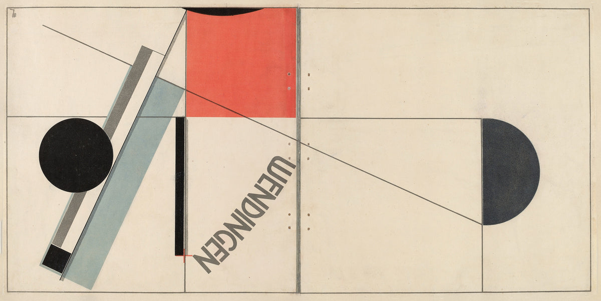 Wendingen Cover Design by El Lissitzky — Flat red, black and navy shapes frame a diagonal magazine title