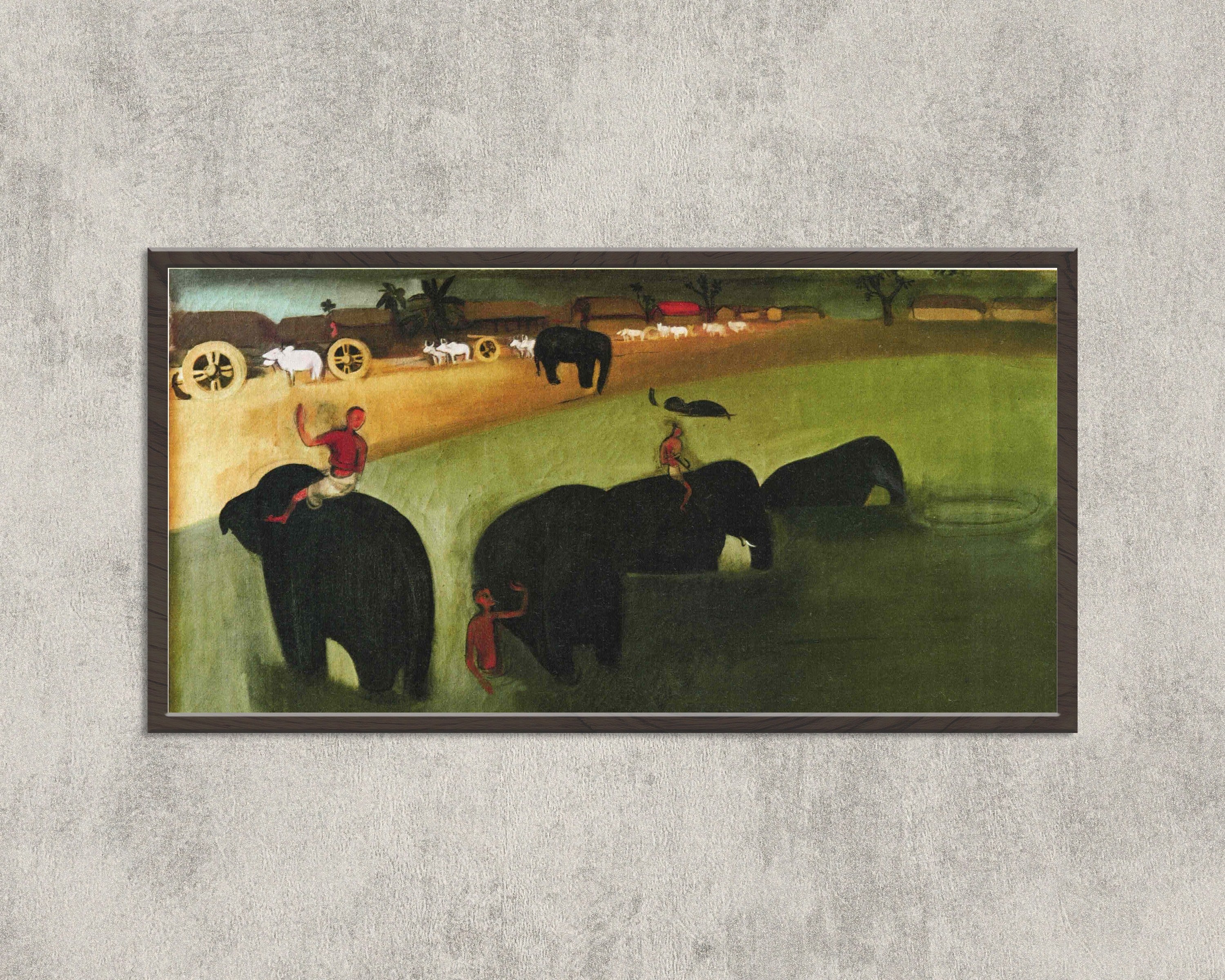 Amrita Sher-Gil — Elephants Bathing in a Green Pool | Fine Art Giclée Print