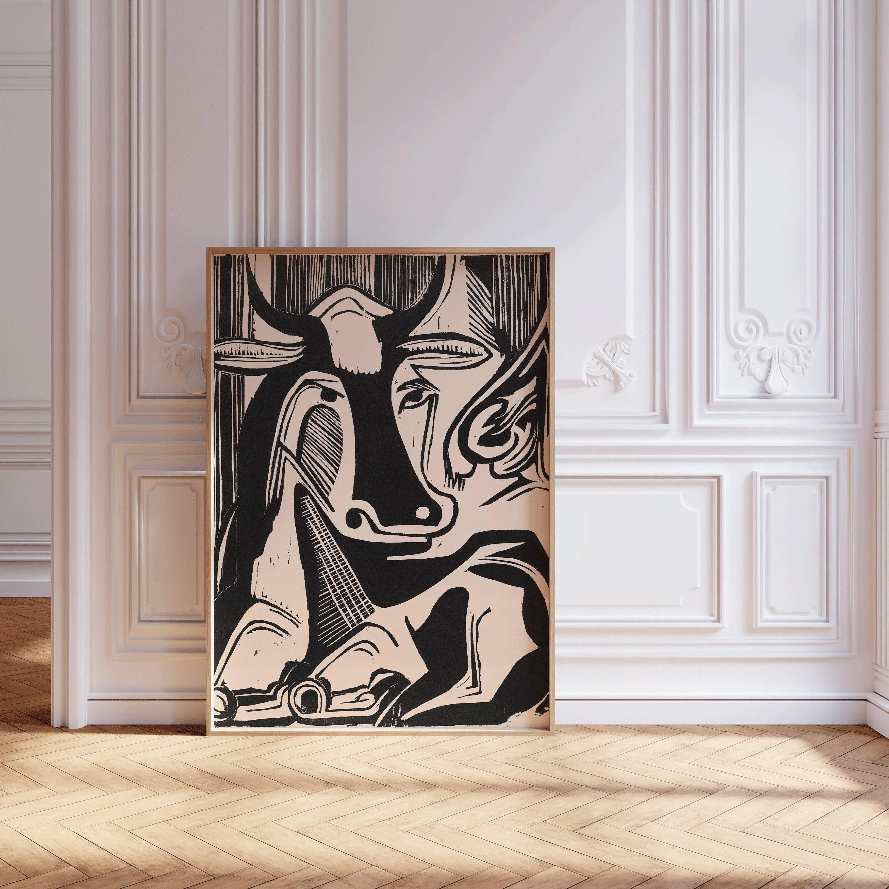 Ernst Ludwig Kirchner - Large Cow Sitting | Famous Black and White Neutral Art