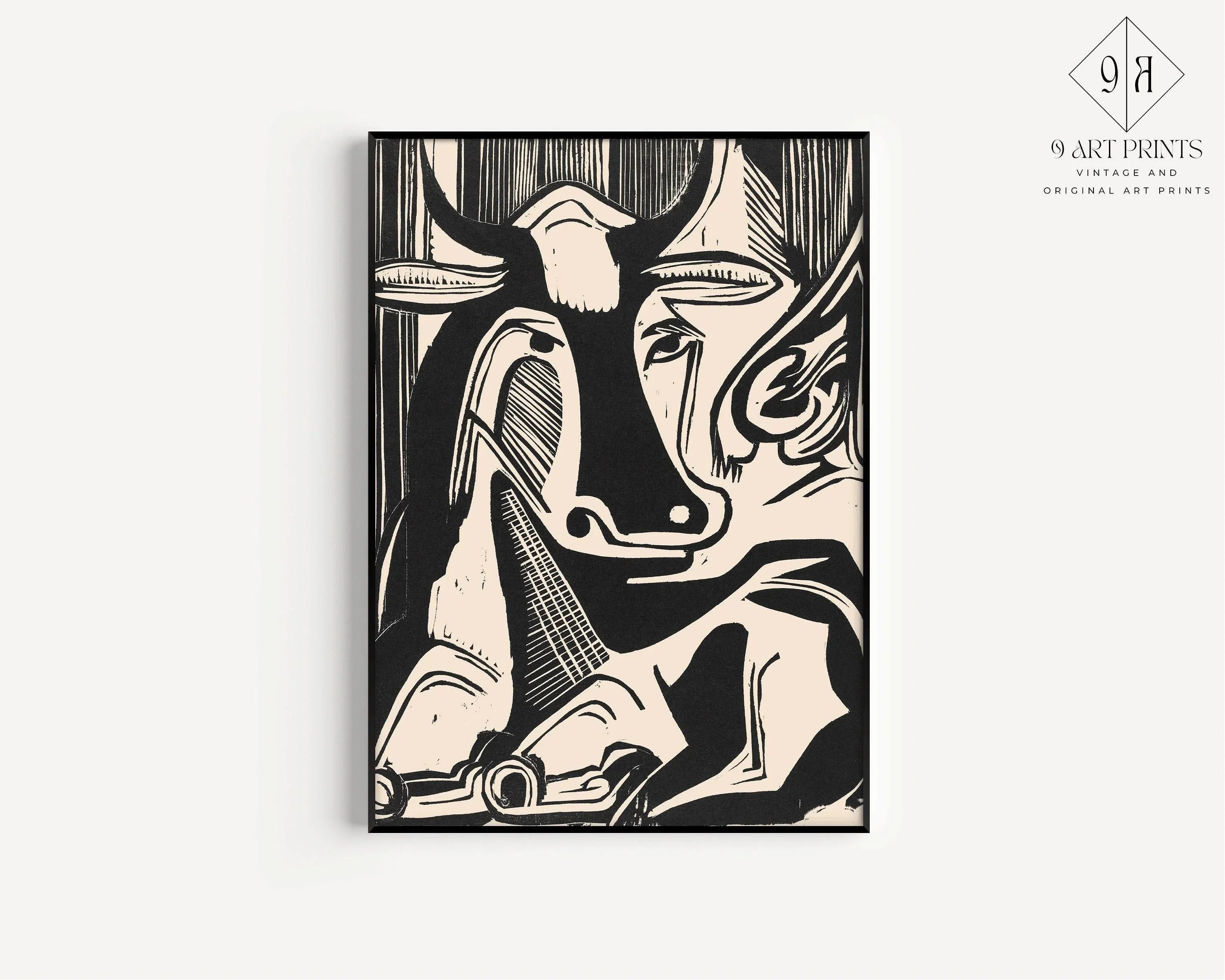 Ernst Ludwig Kirchner - Large Cow Sitting | Famous Black and White Neutral Art