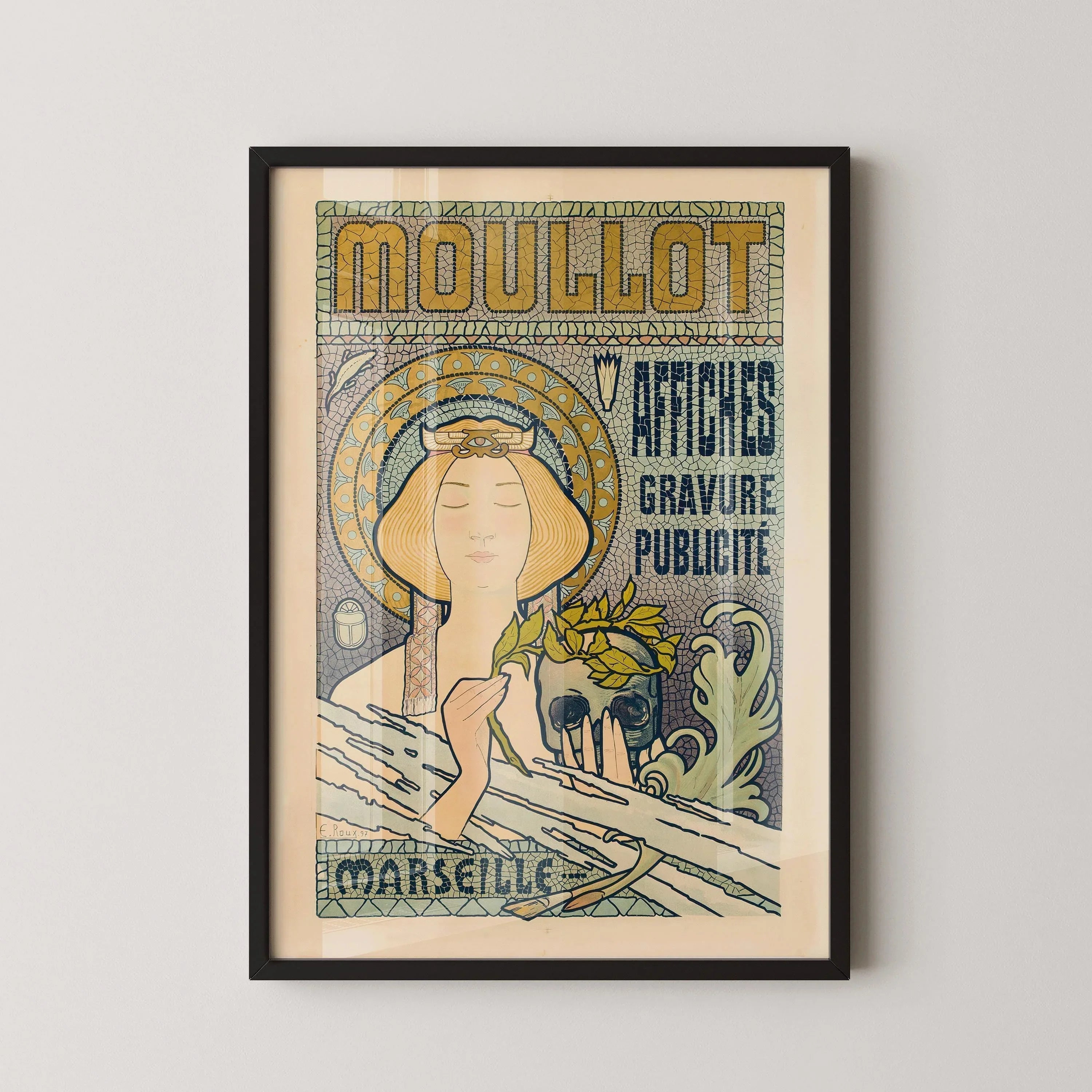 Eugène Roux - Moullot Marseille 1897 | Exquisite Art Nouveau poster with intricate mosaic design and symbolic elegance | Framed or unframed - 9ArtPrints