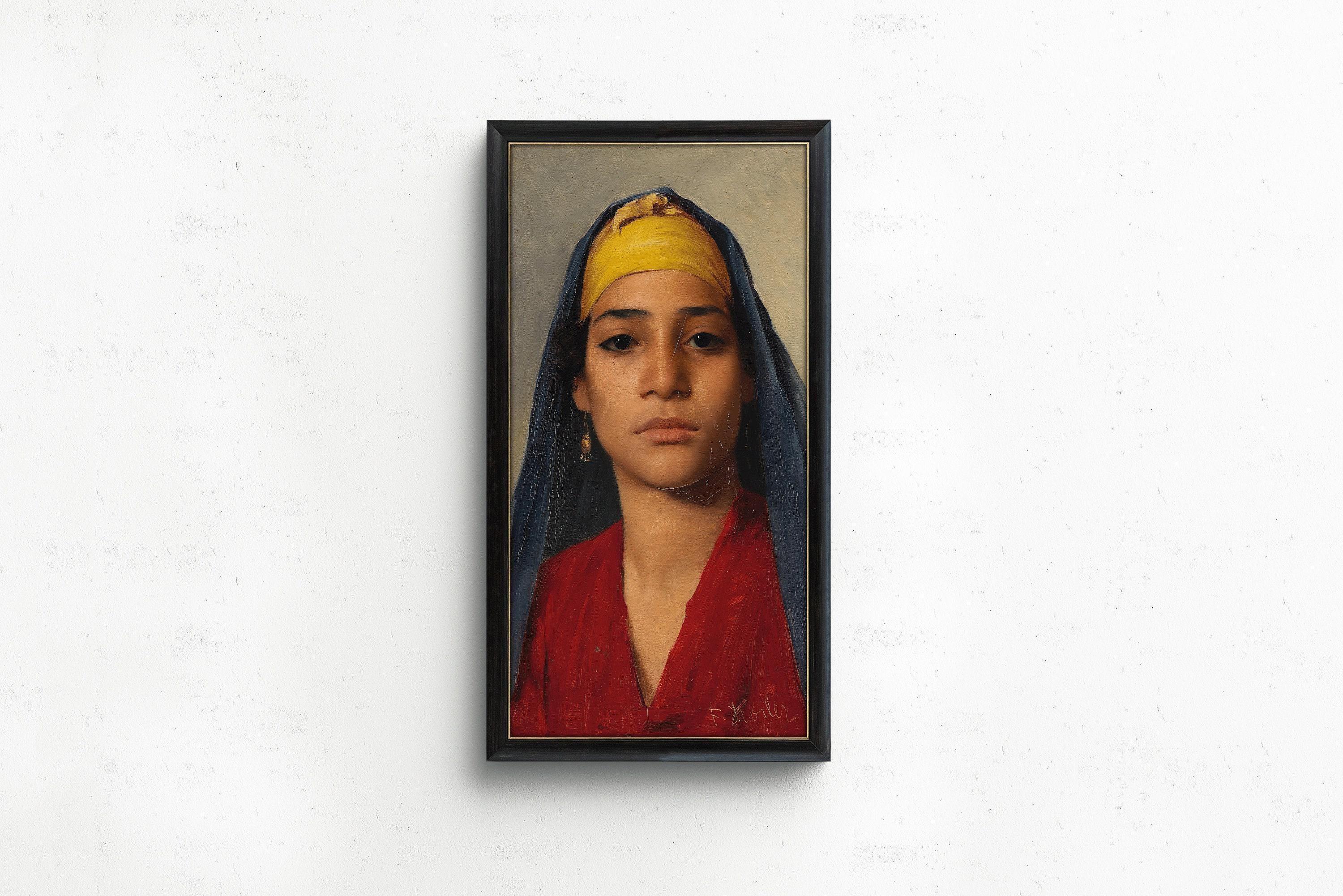 Franz Xaver Kosler - Young Egyptian Woman | Vintage Orientalist Tall Panoramic Art (available handframed or unframed) 2x1 - 9ArtPrints