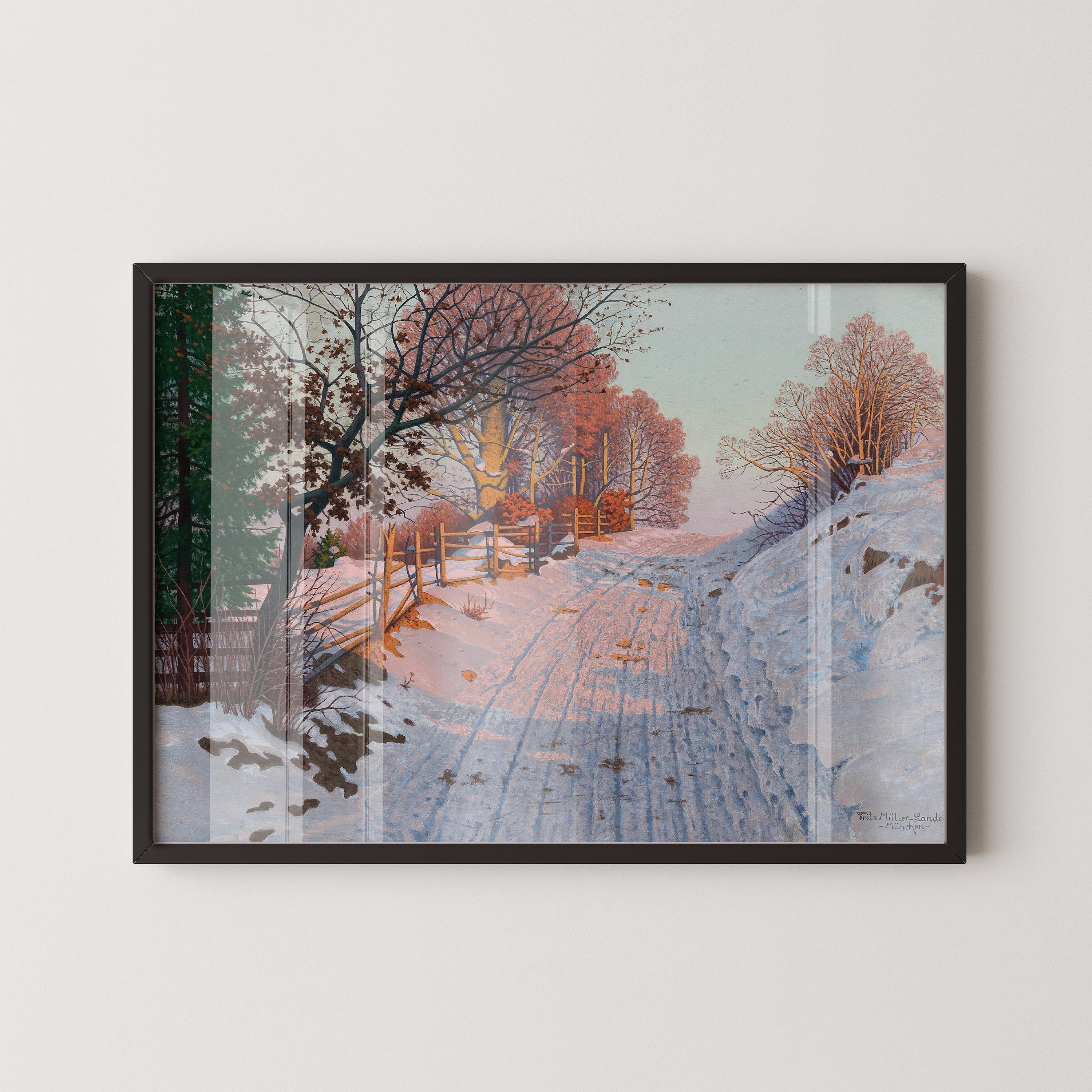 Fritz Müller - Landeck - A Sunny Winter's Day | Enchanting German countryside Sunlight Snow Cozy Vibes | Framed or unframed - 9ArtPrints
