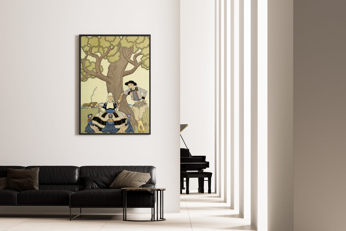 Il était une fois by George Barbier — framed on the wall of a minimal living room