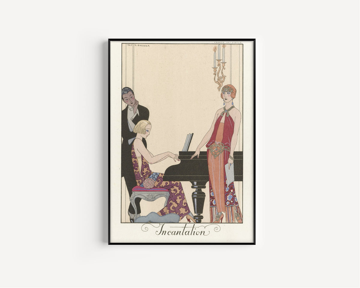 Incantation by George Barbier — in a slim black frame on a plain white wall