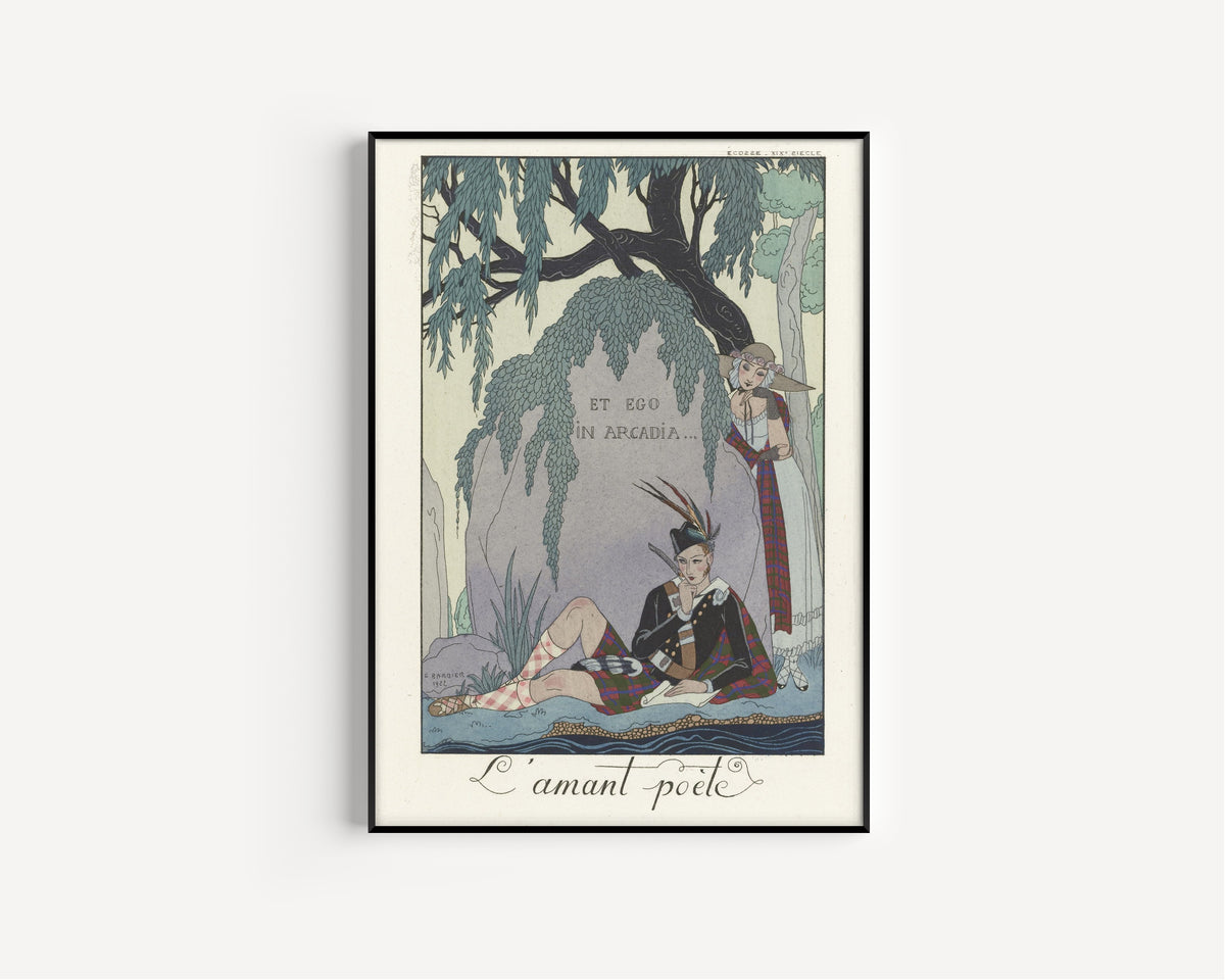 L'Amant poète by George Barbier — in a slim black frame on a plain white wall