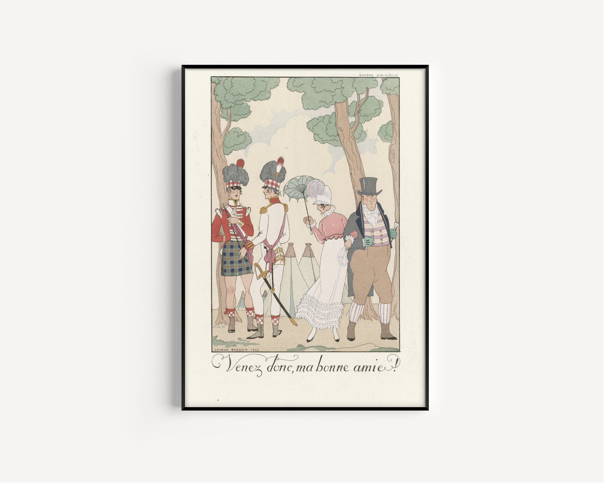 Venez donc, ma bonne amie! by George Barbier — in a slim black frame on a plain white wall