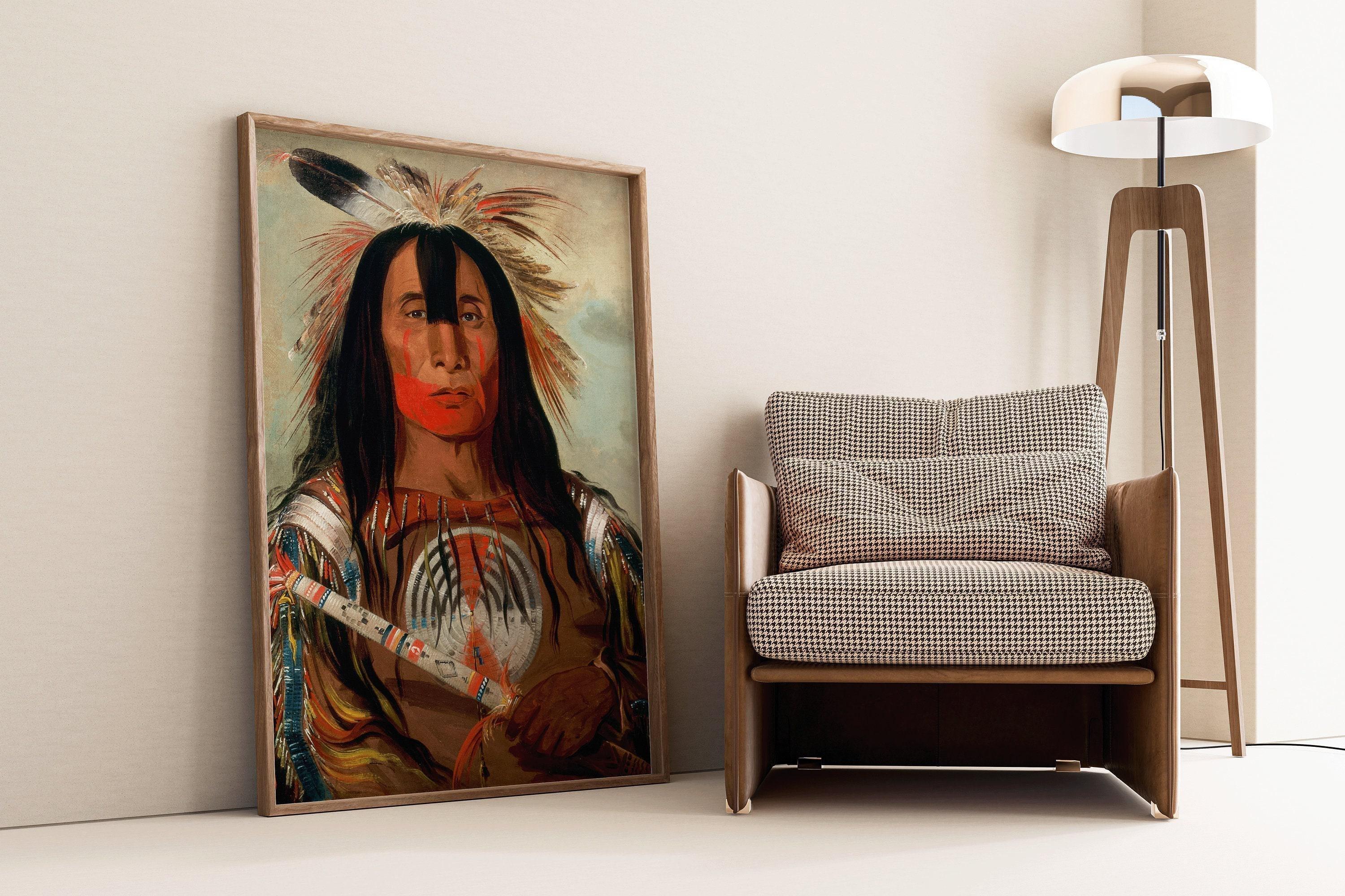George Catlin - Blood Leader Stu - mick - o - s√∫cks | Famous Native American Aboriginal First Nations Art - 9ArtPrints