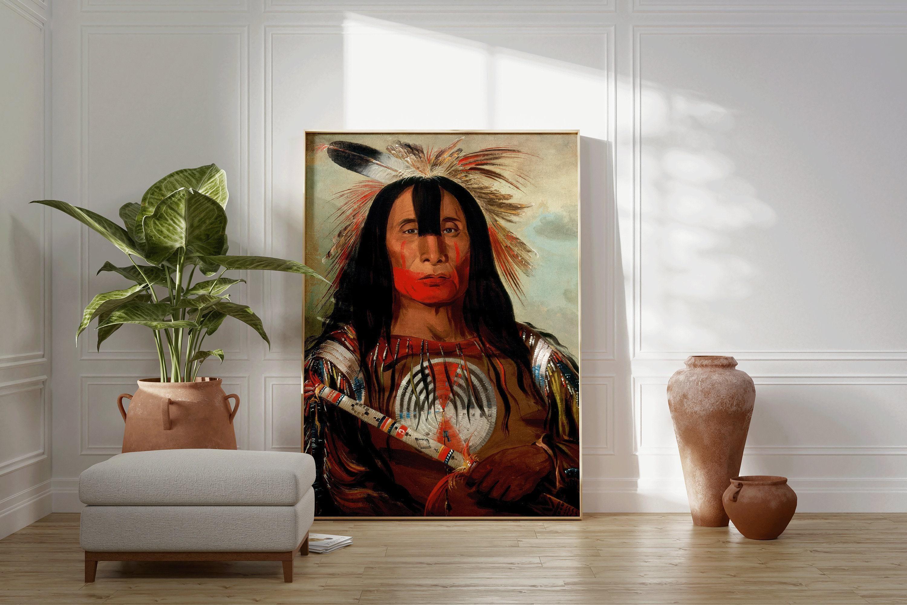 George Catlin - Blood Leader Stu - mick - o - s√∫cks | Famous Native American Aboriginal First Nations Art - 9ArtPrints