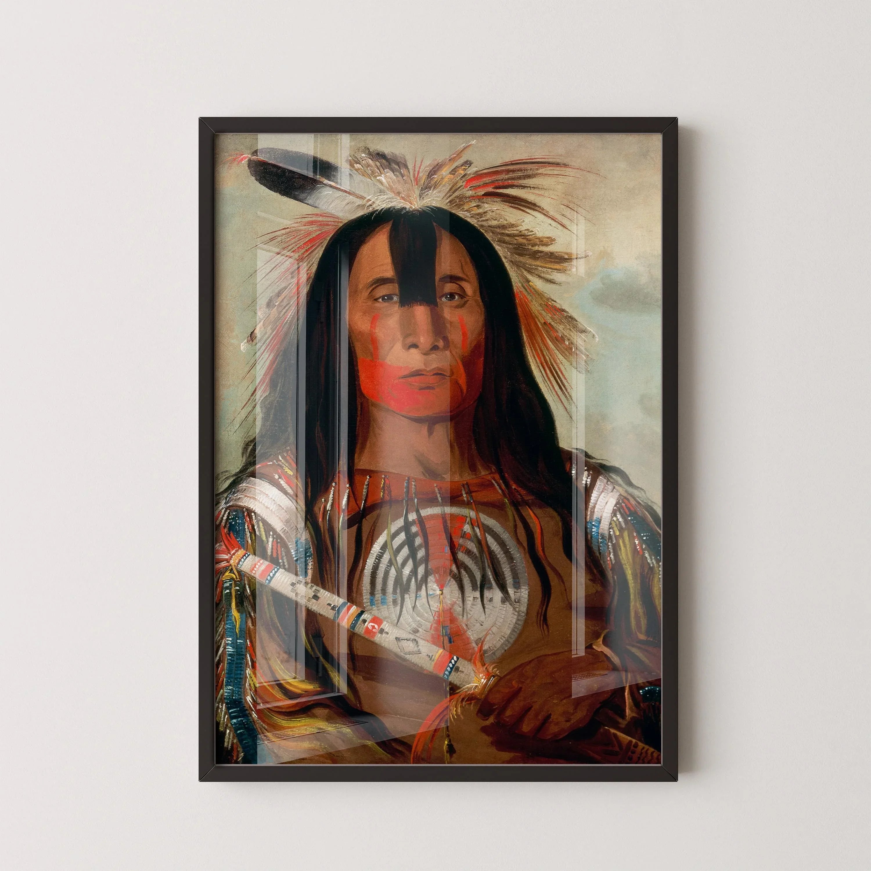 George Catlin - Blood Leader Stu - mick - o - s√∫cks | Famous Native American Aboriginal First Nations Art - 9ArtPrints