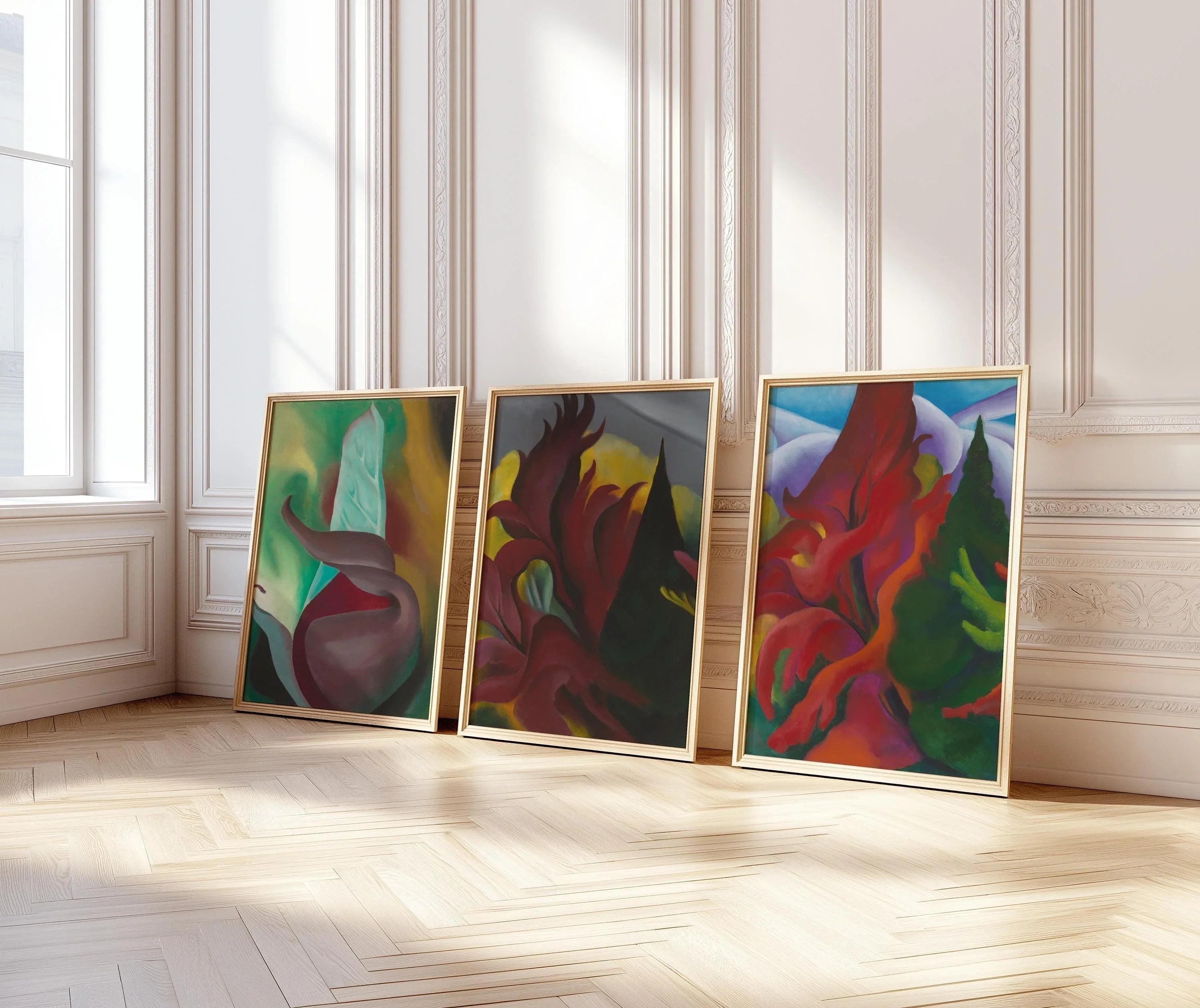 Georgia O'Keeffe Art Print Set: Skunk Cabbage, Red Maple, Autumn Trees - 9ArtPrints