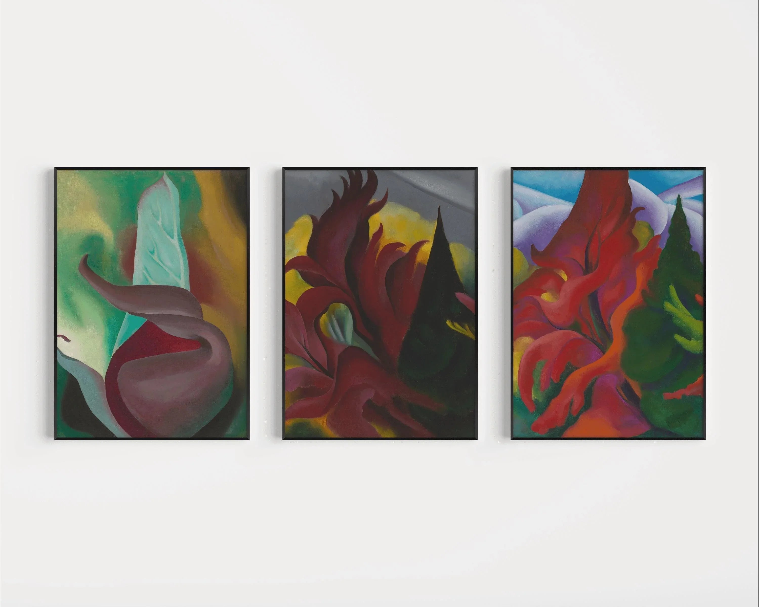Georgia O'Keeffe Art Print Set: Skunk Cabbage, Red Maple, Autumn Trees - 9ArtPrints