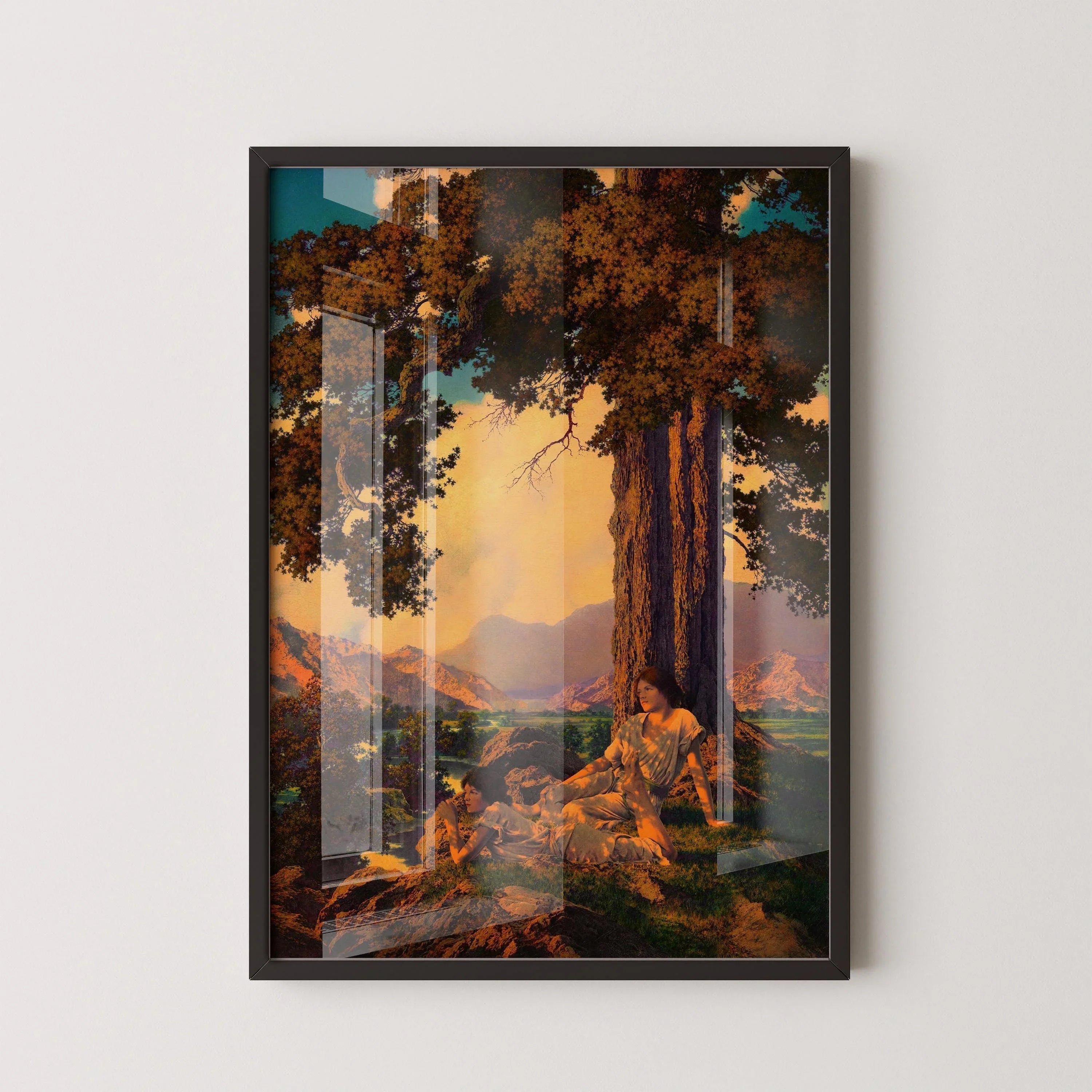 Golden Reverie on the Hilltop | A Dreamy, Light - Drenched Maxfield Parrish Masterpiece | Vintage Art Print