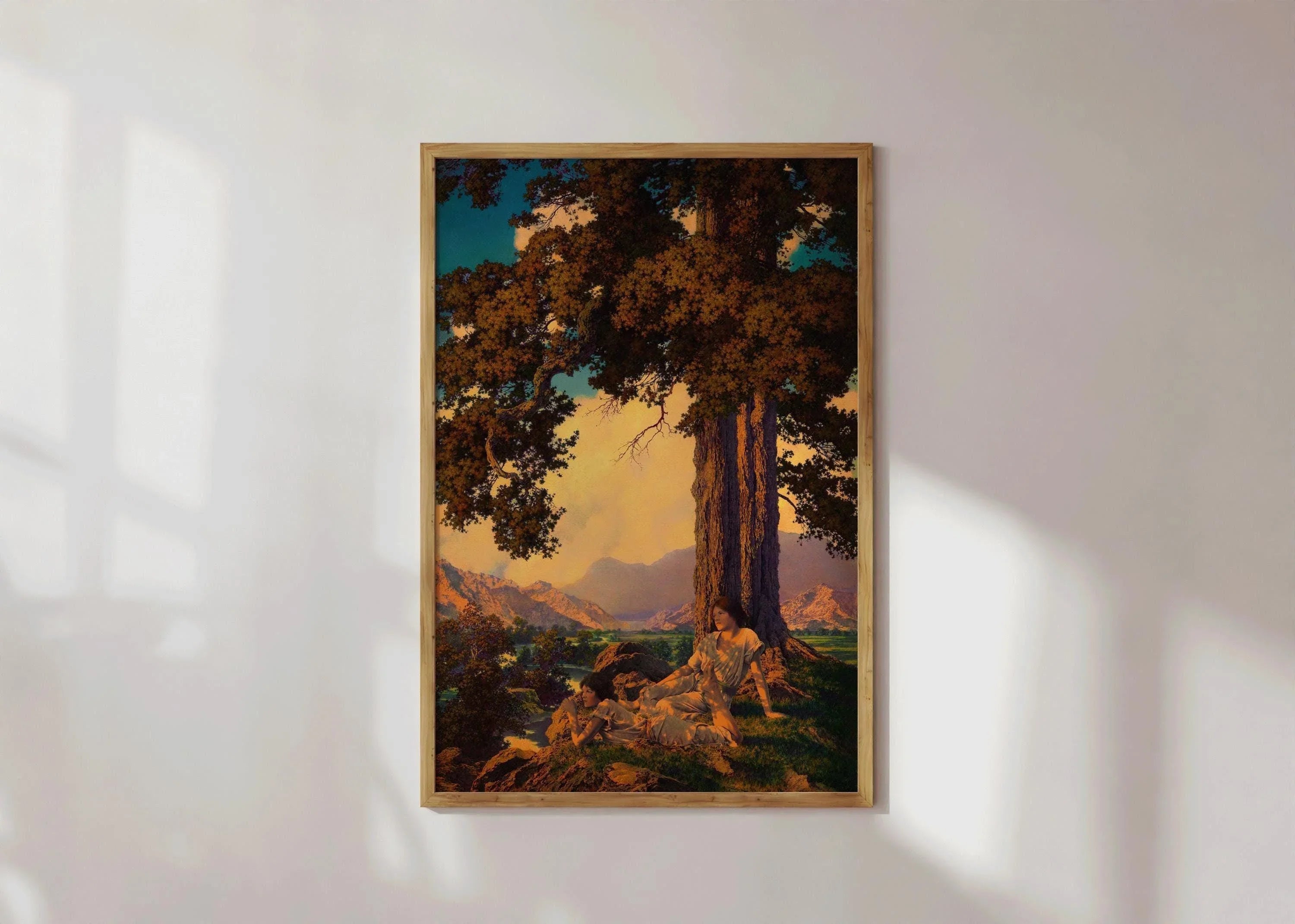 Golden Reverie on the Hilltop | A Dreamy, Light - Drenched Maxfield Parrish Masterpiece | Vintage Art Print
