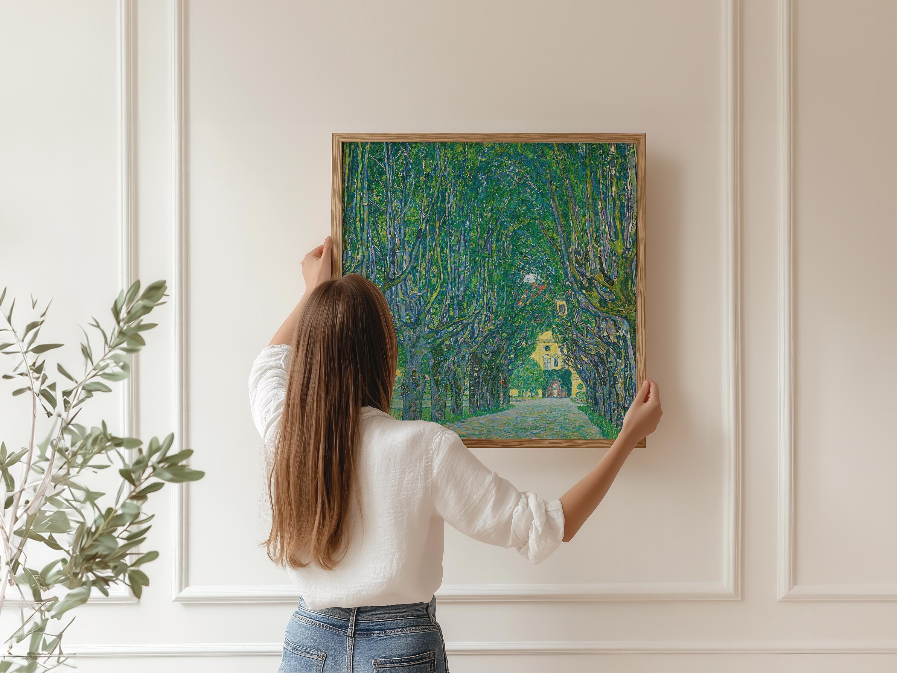 Gustav Klimt - Avenue to the Kammer Castle | An Exceptionally Tranquil and Serene Painting in Green (available handframed or unframed) 1x1 - 9ArtPrints