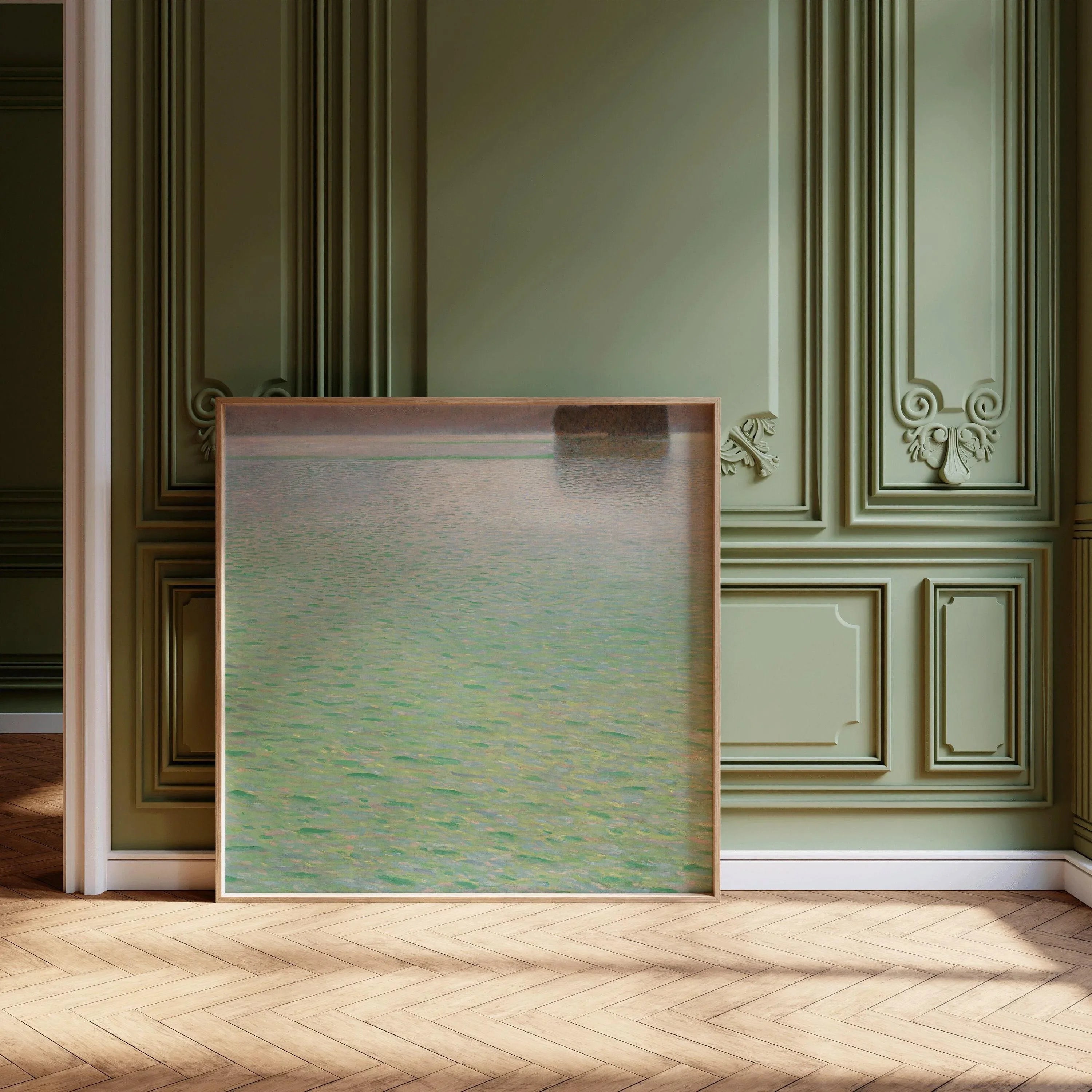 Gustav Klimt - Island in the Attersee | Our Most Exceptionally Tranquil and Serene Painting in Green (available handframed or unframed) 1x1 - 9ArtPrints