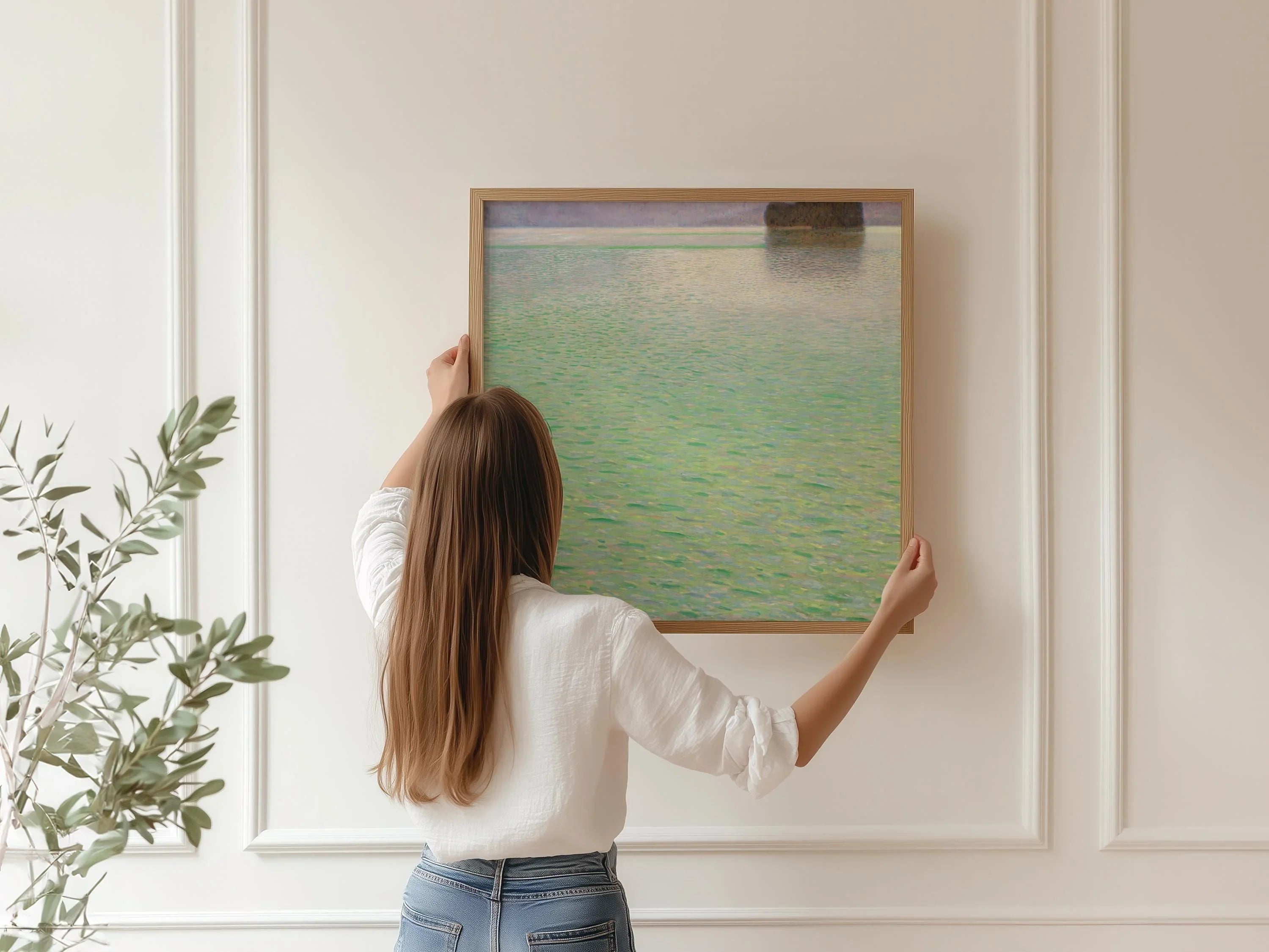 Gustav Klimt - Island in the Attersee | Our Most Exceptionally Tranquil and Serene Painting in Green (available handframed or unframed) 1x1 - 9ArtPrints