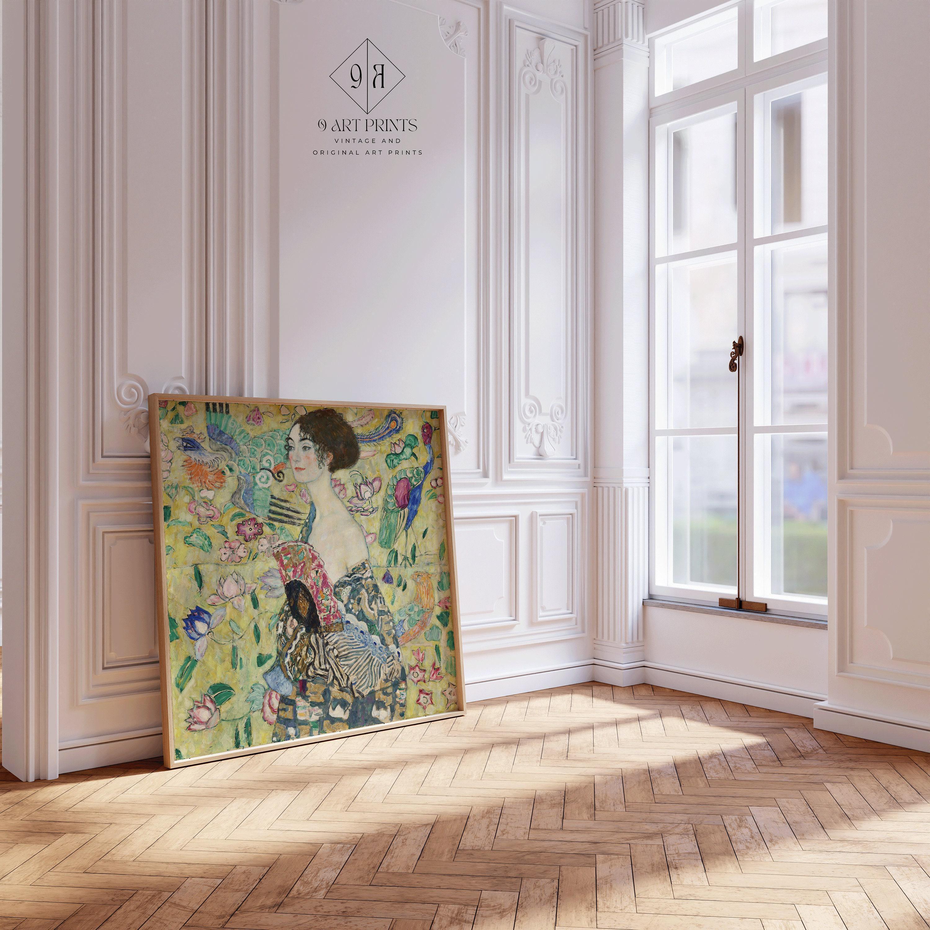 Gustav Klimt - Lady with a Fan | Famous Vintage Painting in Green (available handframed or unframed) 1x1 - 9ArtPrints