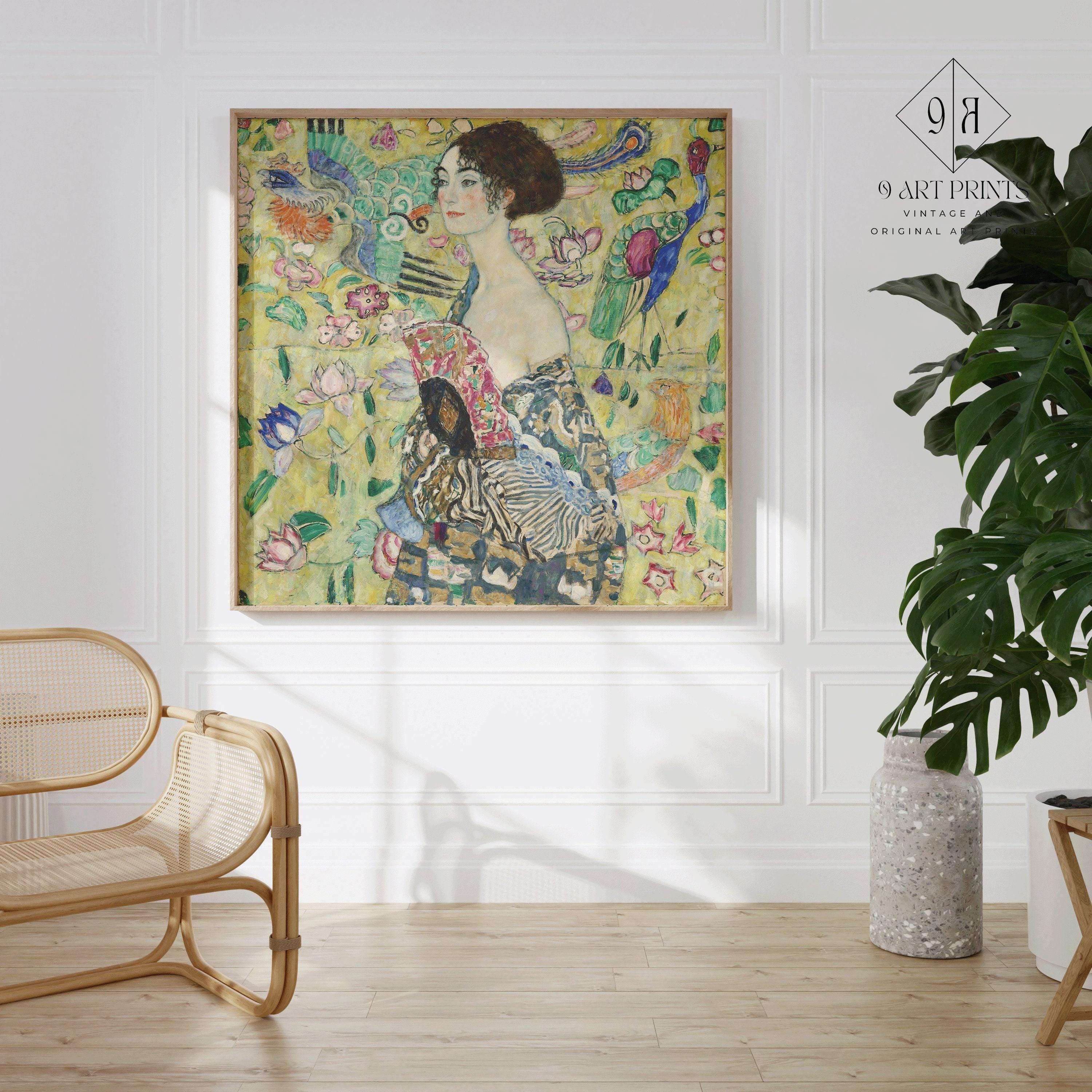 Gustav Klimt - Lady with a Fan | Famous Vintage Painting in Green (available handframed or unframed) 1x1 - 9ArtPrints