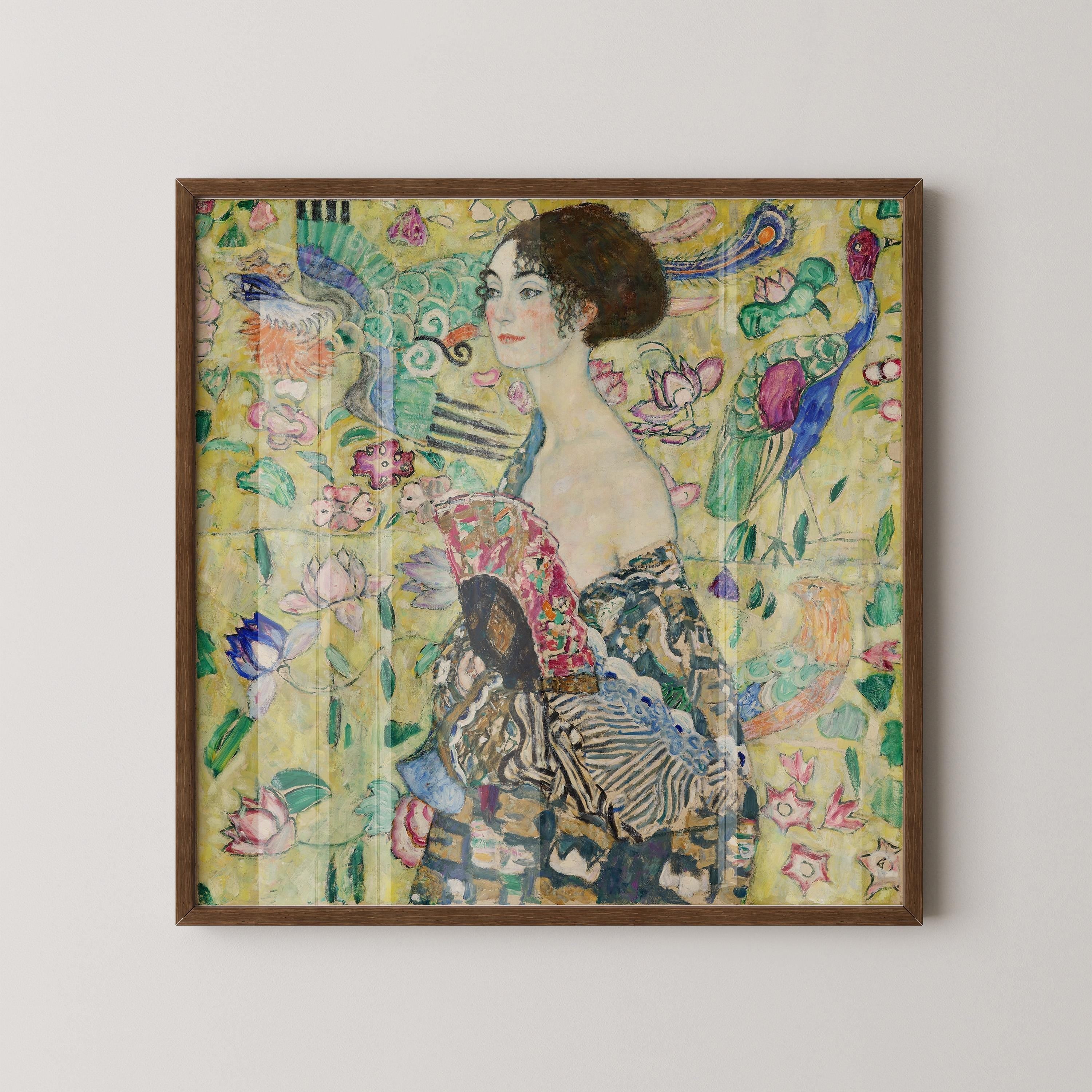 Gustav Klimt - Lady with a Fan | Famous Vintage Painting in Green (available handframed or unframed) 1x1 - 9ArtPrints