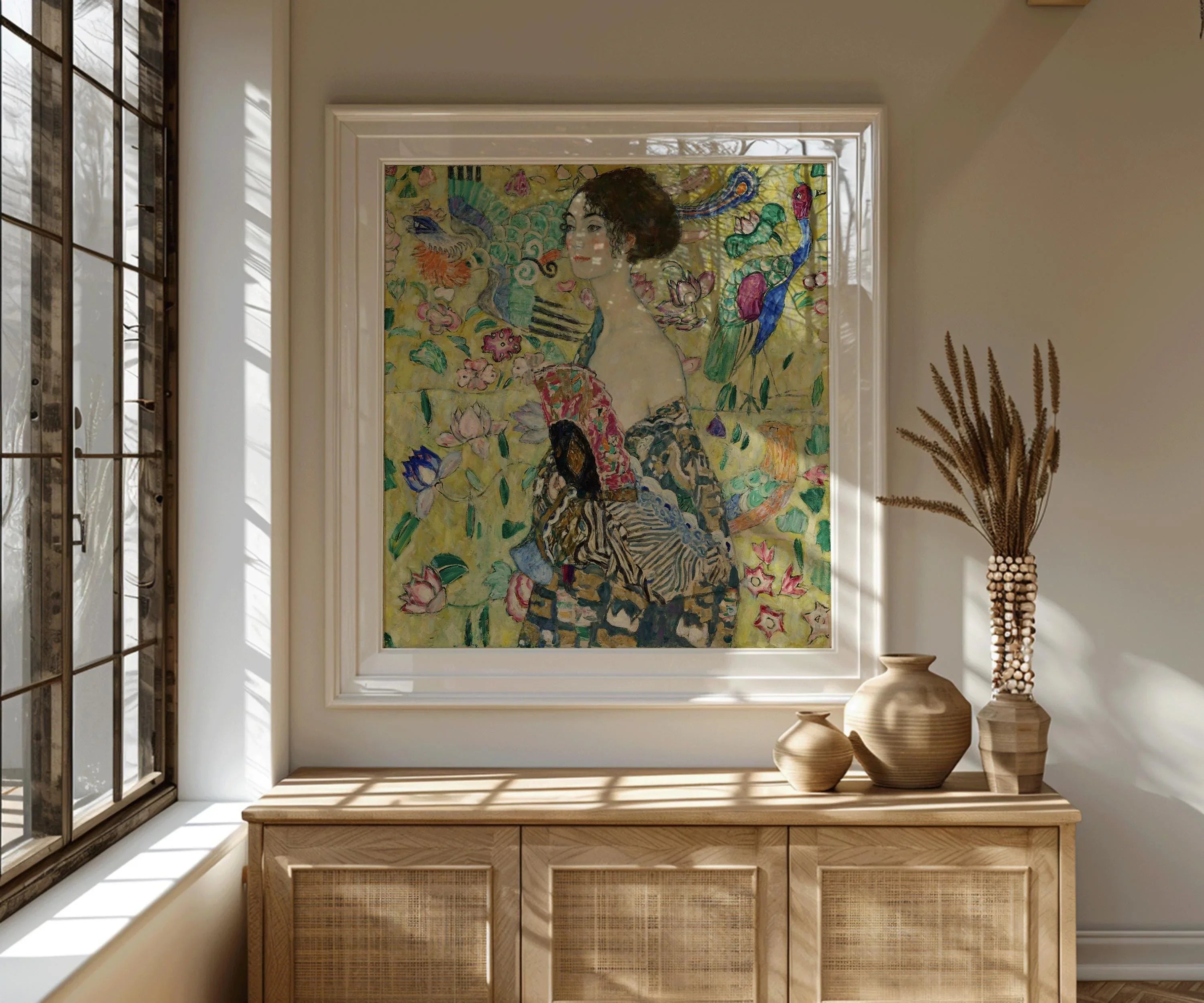 Gustav Klimt - Lady with a Fan | Famous Vintage Painting in Green (available handframed or unframed) 1x1 - 9ArtPrints
