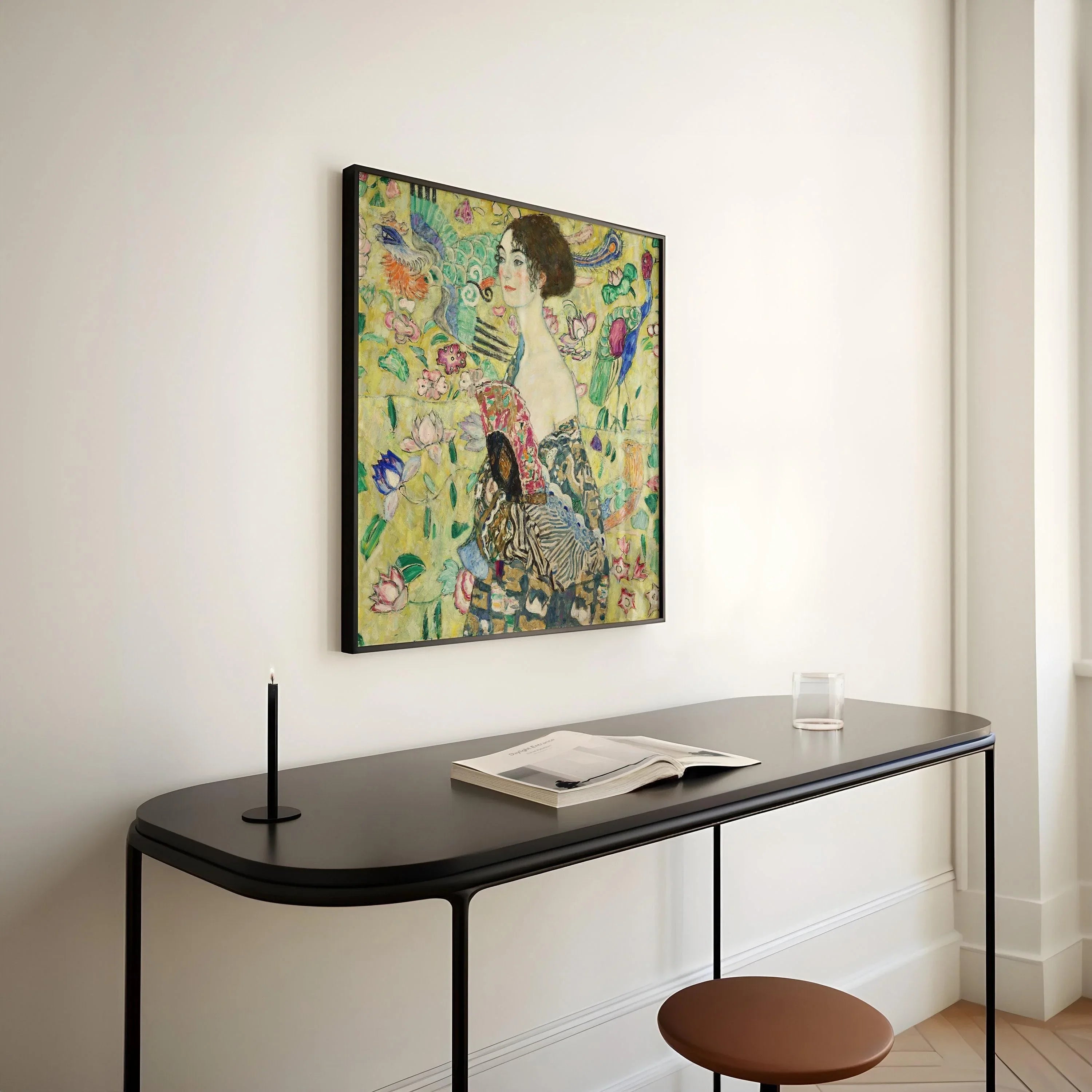 Gustav Klimt - Lady with a Fan | Famous Vintage Painting in Green (available handframed or unframed) 1x1 - 9ArtPrints