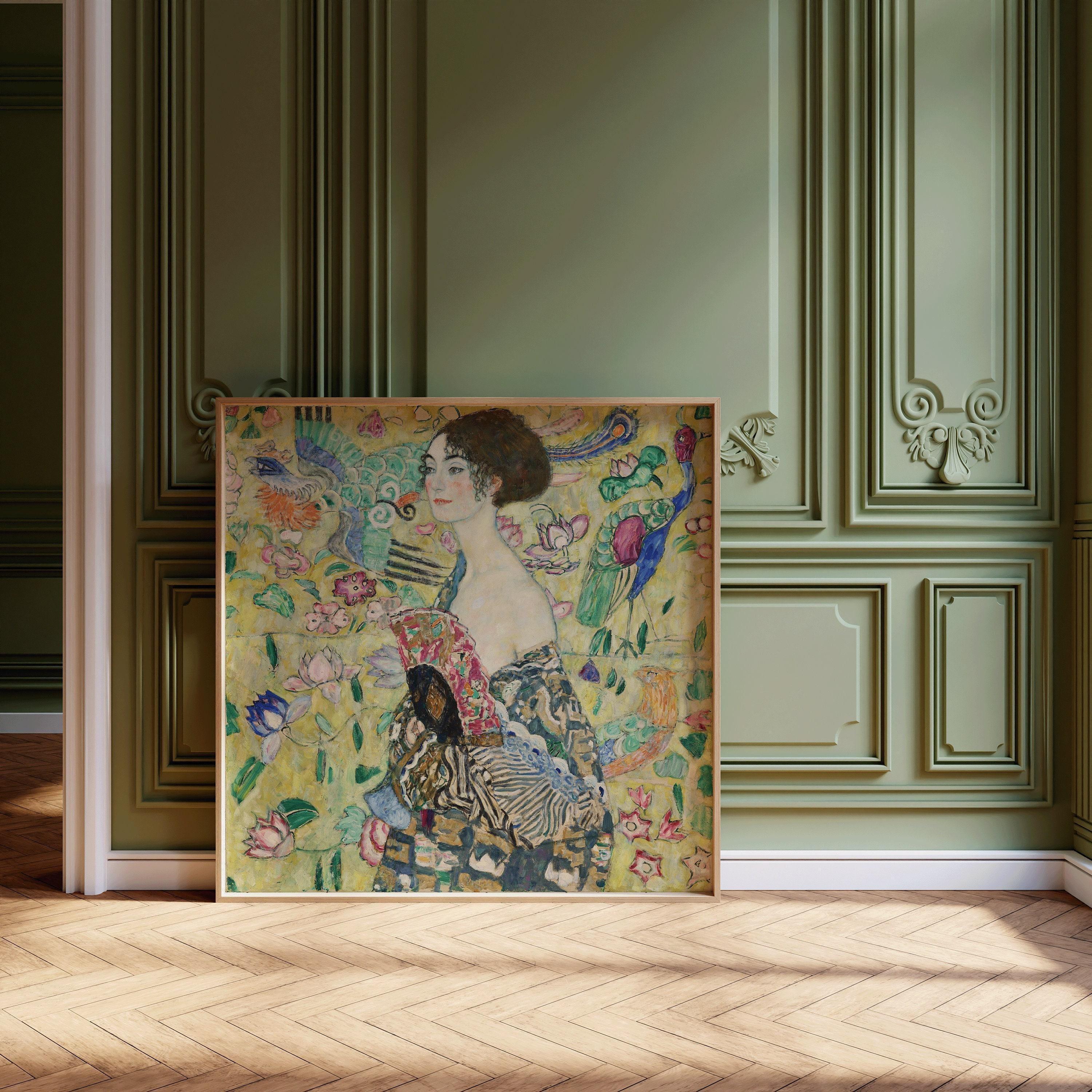 Gustav Klimt - Lady with a Fan | Famous Vintage Painting in Green (available handframed or unframed) 1x1 - 9ArtPrints